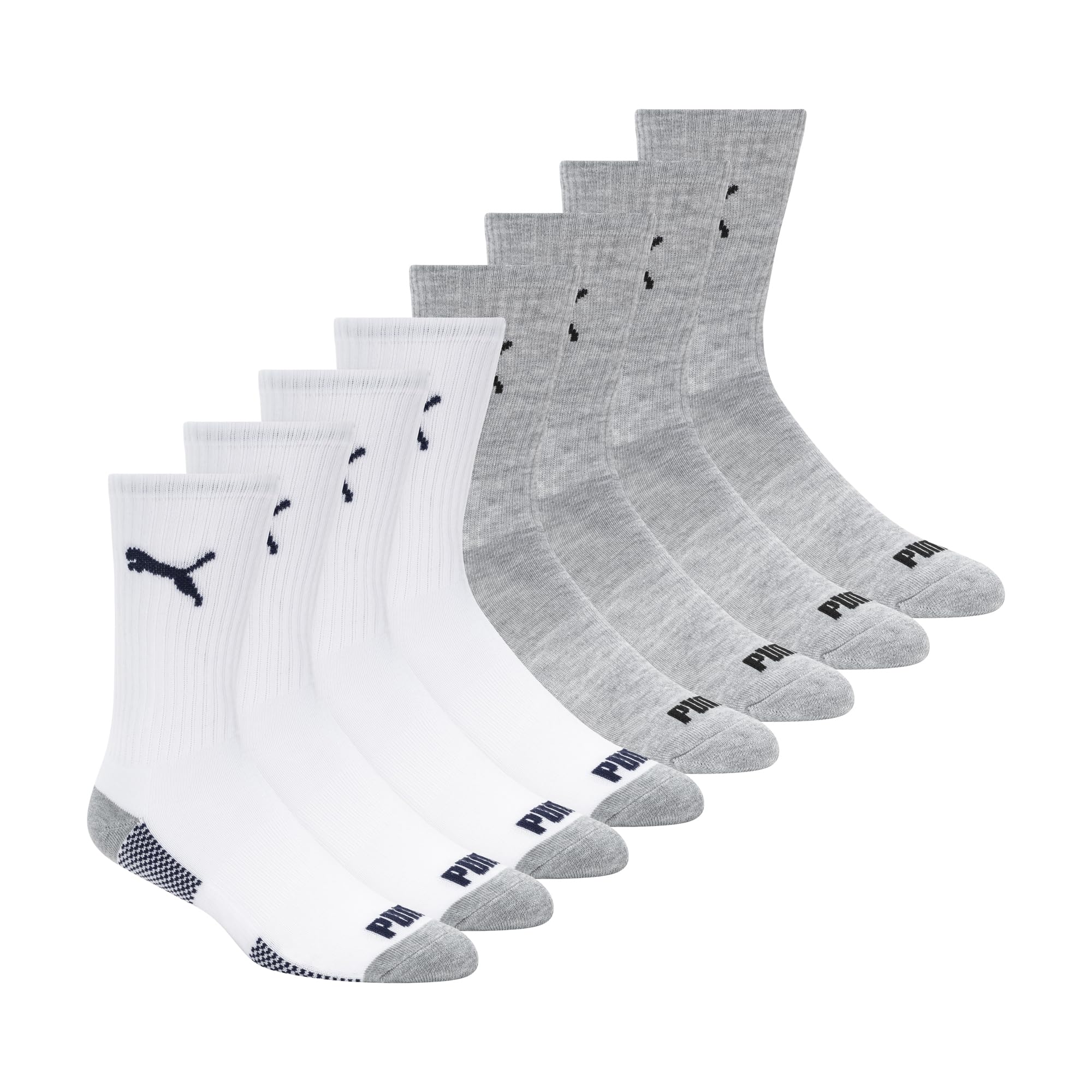 PUMA Men's 8 Pack Athletic Cushioned Crew Socks, White/Grey, 10-13 🍁 All In One Marketplace Canada