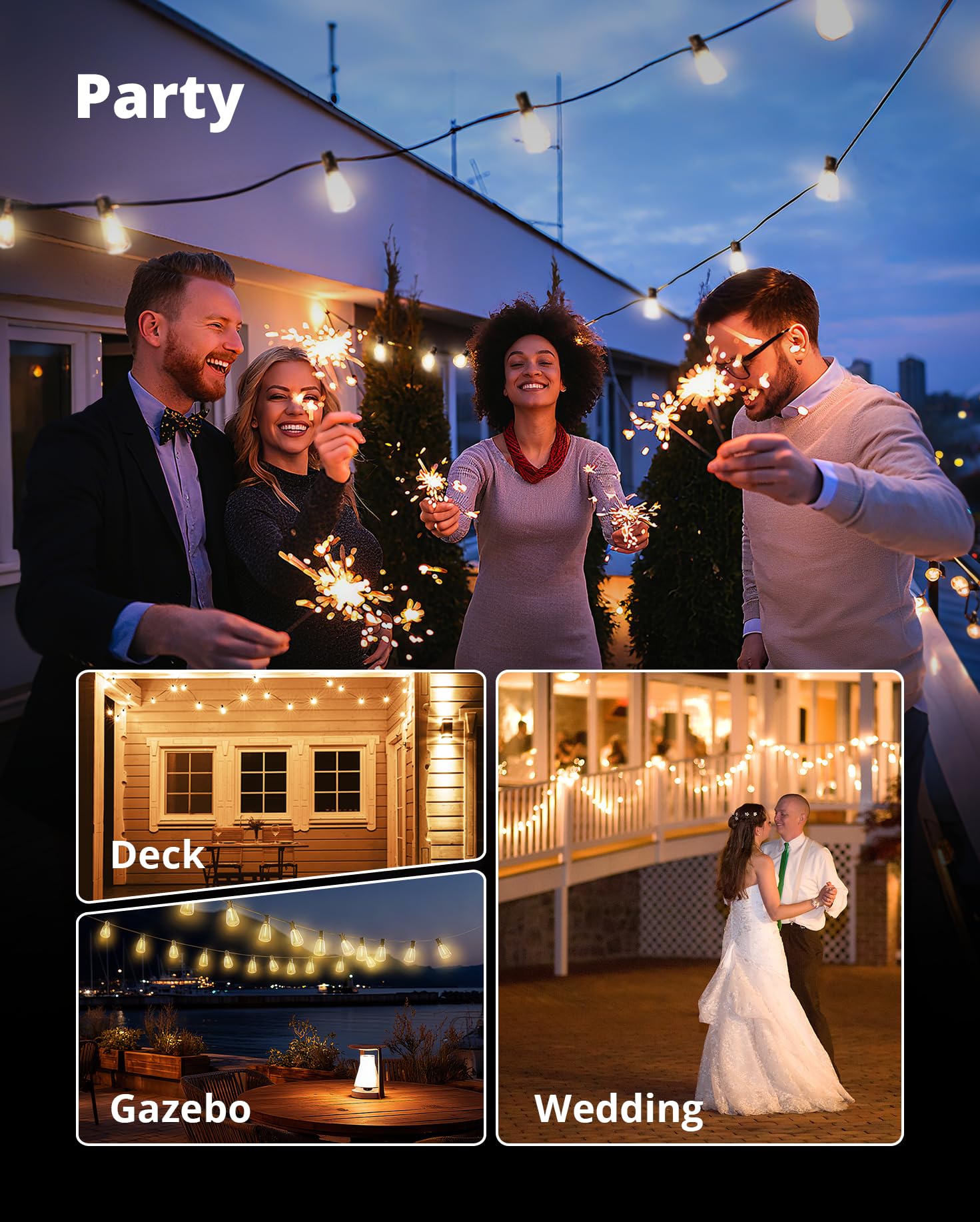 VIPAR Outdoor String Lights 60FT LED Patio Lights Waterproof with 28 Shatterproof ST38 Edison Bulbs Outside Hanging Light Dimmable Connectable for Porch, Deck, Garden, Backyard, Balcony, Decor, 2700K 🍁 All In One Marketplace Canada