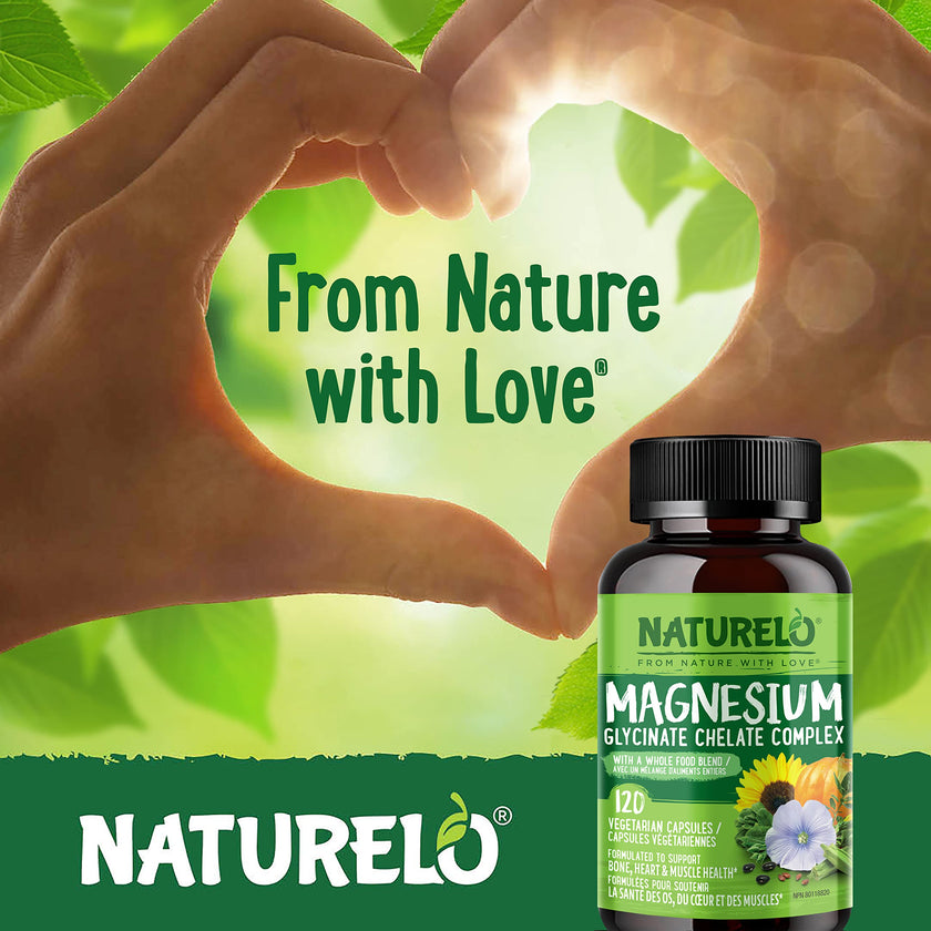 NATURELO Magnesium Glycinate Chelate Complex - 200 mg Magnesium, 120 Capsules, Support Sleep, Calm, Muscle Cramp & Stress Relief, Gluten Free, Non GMO, with Organic Vegetables 🍁 All In One Marketplace Canada