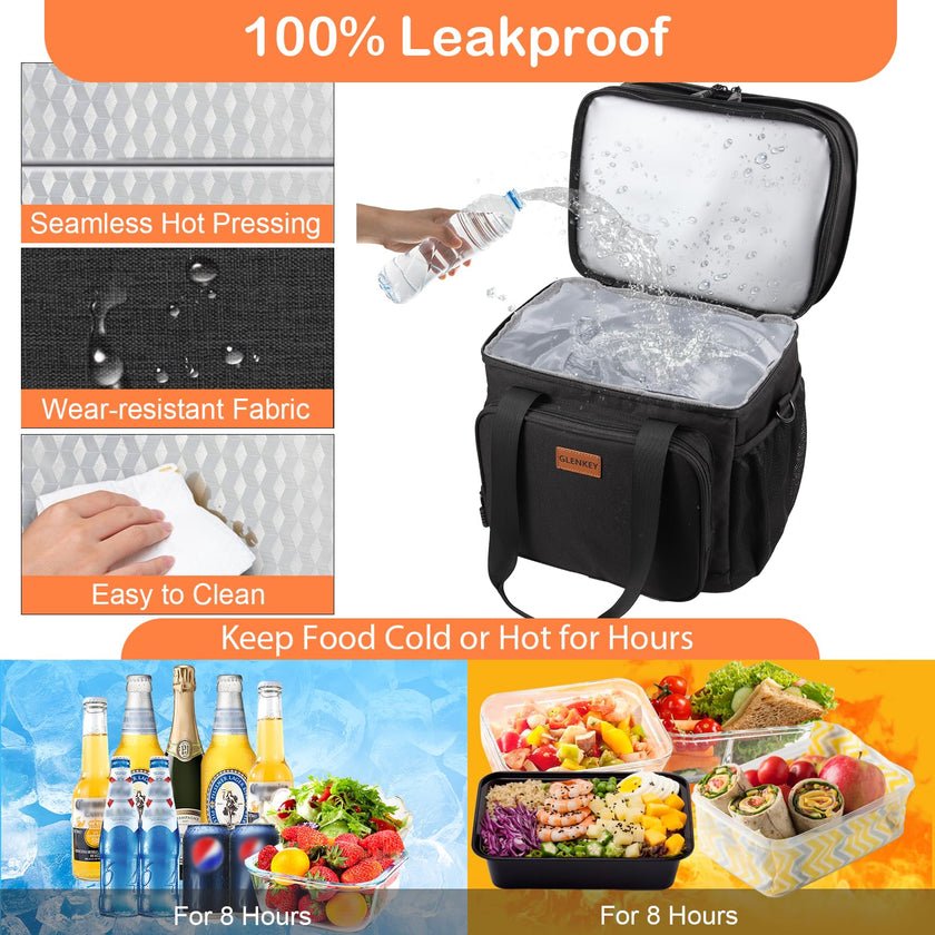 Expandable Large Lunch Bag, Double Deck Insulated Lunch Box Leakproof Durable Soft Cooler Bag for Men Women Adults Work Construction Beach Picnic Daytrip,16L,Black, GLENKEY 🍁 All In One Marketplace Canada