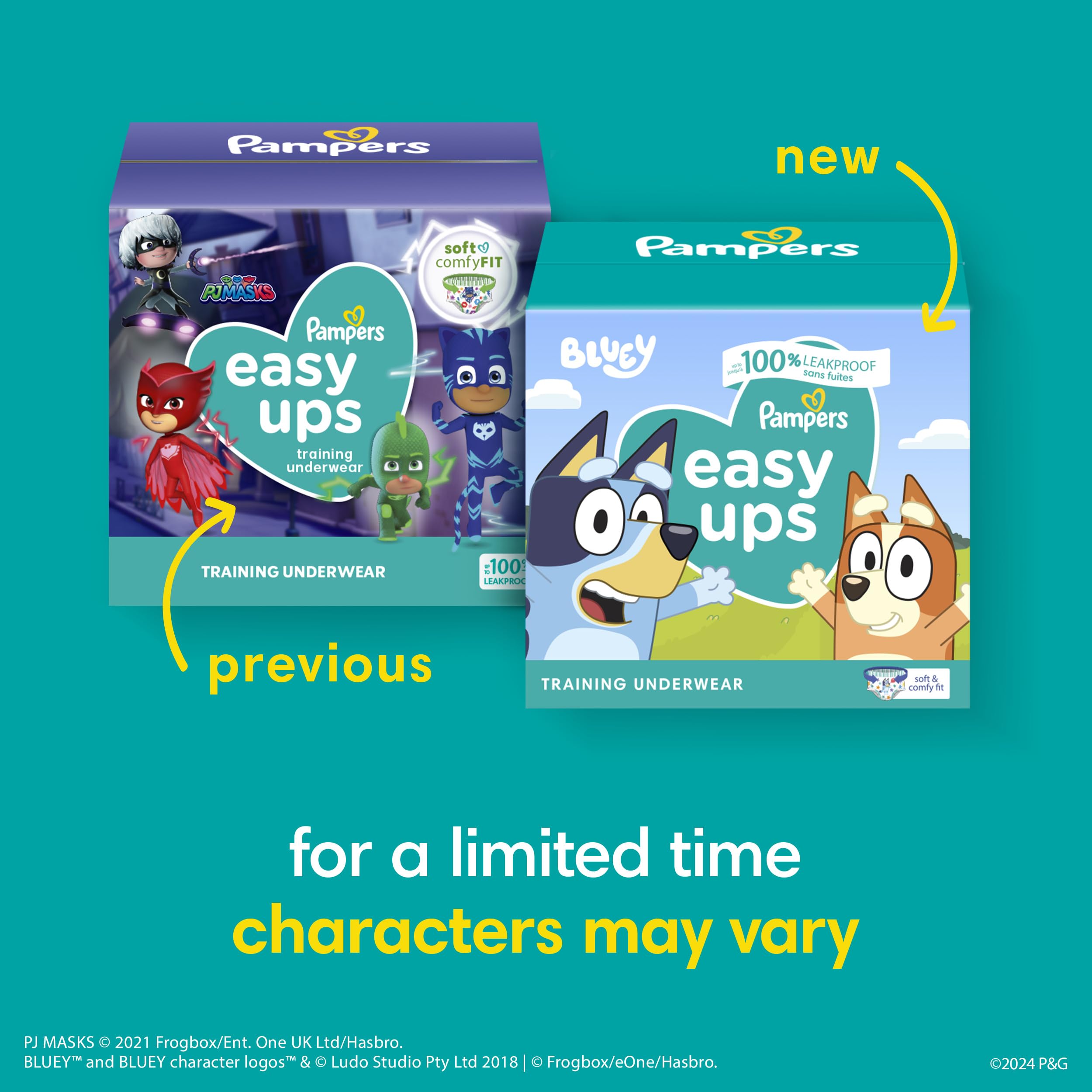 Pampers Easy Ups Girls & Boys Potty Training Pants, Size 7 (5T6T), Bluey Absorbent Training Underwear, Up to 100% Leakproof Day and Night, Hypoallergenic, 1 Pack (Count of 70) 🍁 All In One Marketplace Canada