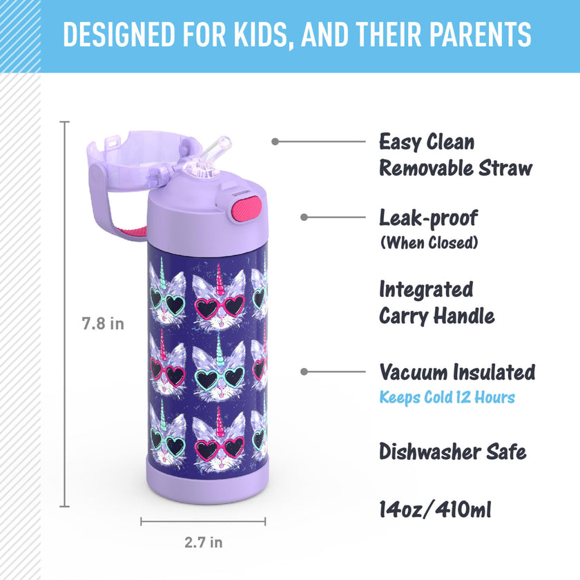 THERMOS FUNTAINER Water Bottle with Straw, 14oz, Cool Caticorns 🍁 All In One Marketplace Canada