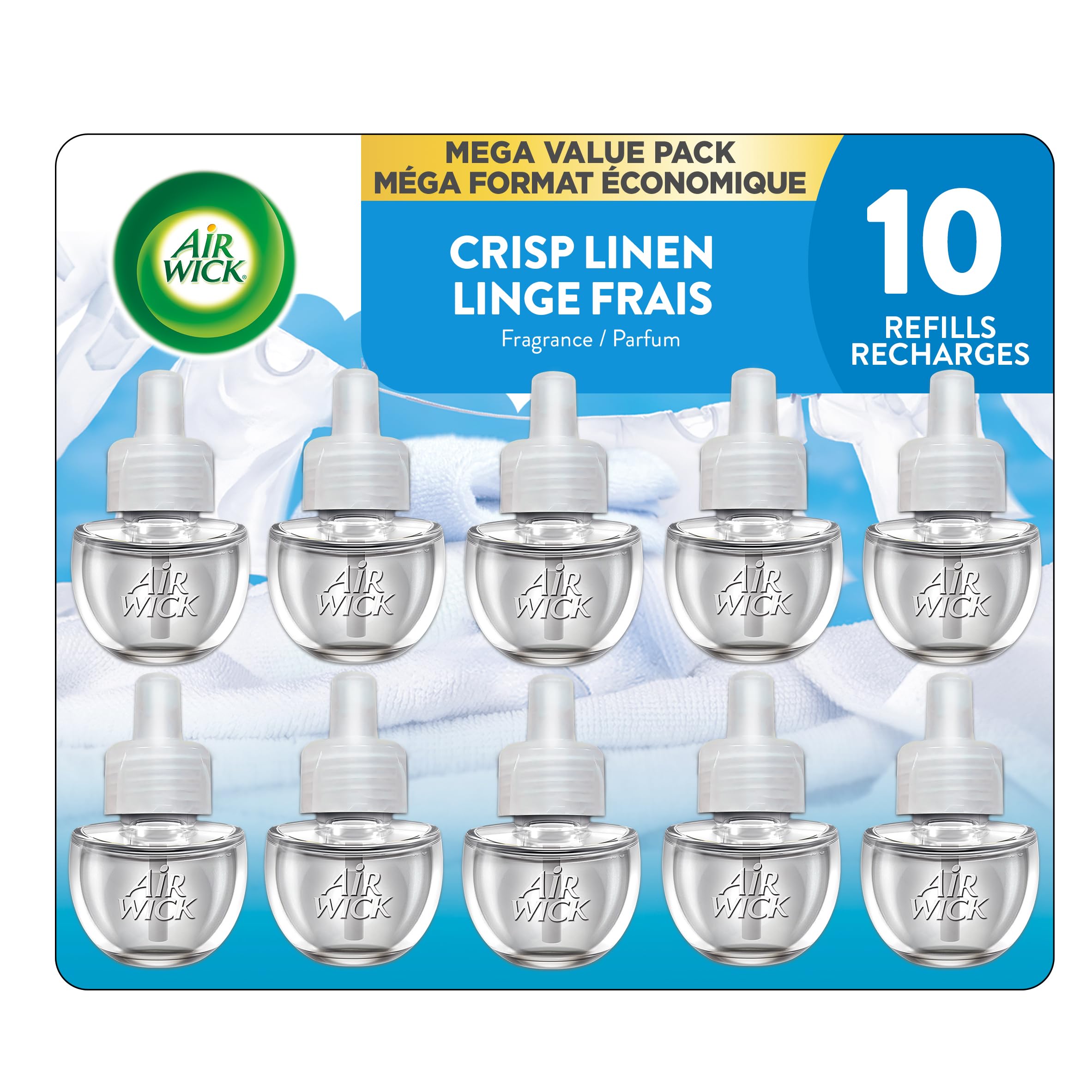 Air Wick Plug In Scented Oil Air Freshener Refills for Home – Infused with Essential Oils – 10 Count – Crisp Linen Scent – Mega Value Pack 🍁 All In One Marketplace Canada