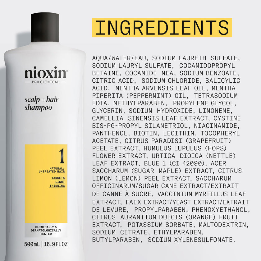 Nioxin System 1 Scalp + Hair Thickening Shampoo | For Natural Hair with Light Thinning | Strengthen Against Breakage with Niacinamide & Biotin | 16.9 Fl Oz 🍁 All In One Marketplace Canada