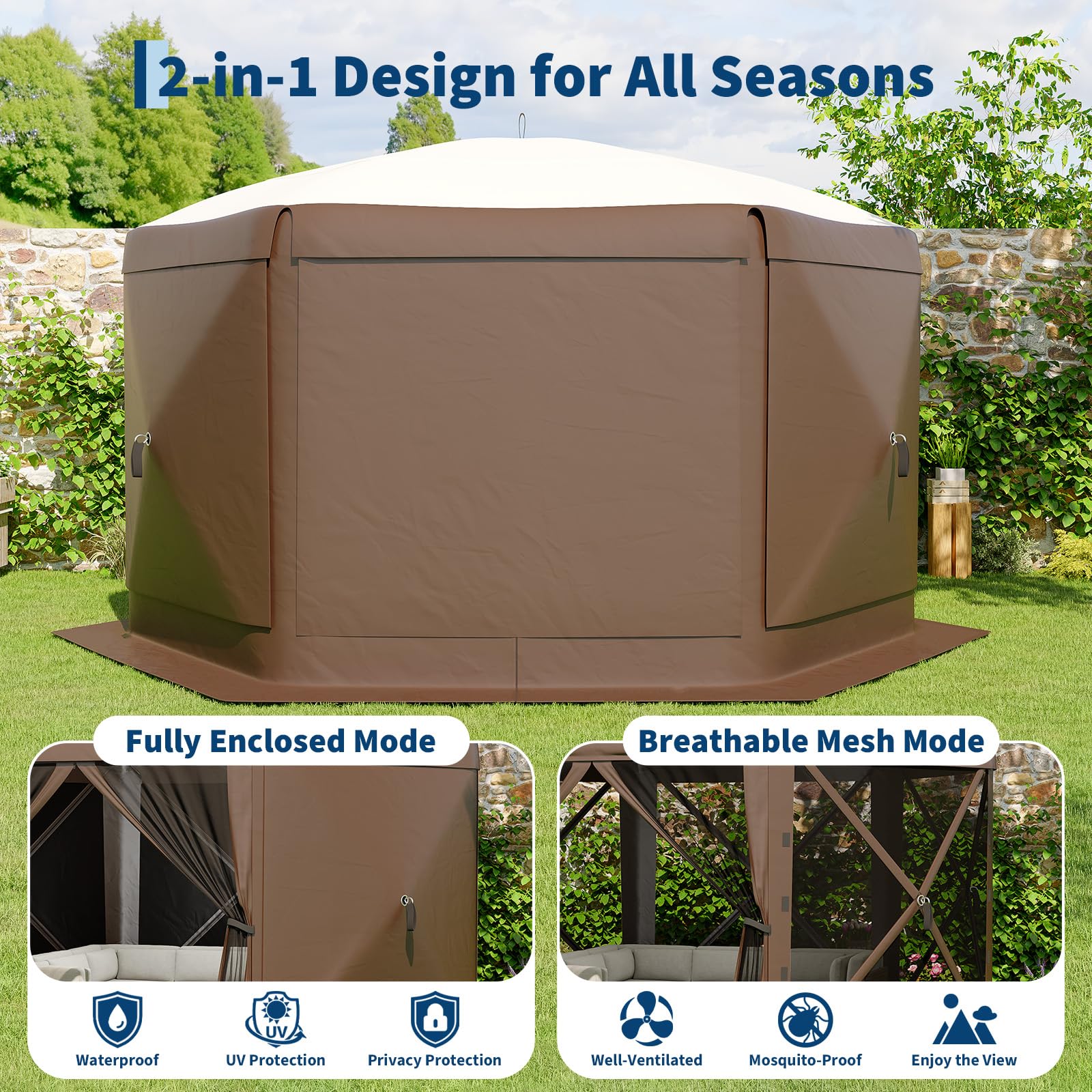 Garvee 13x13 Pop Up Gazebo, 6 Wind Panels, Instant Setup, Full Mesh, Khaki 🍁 All In One Marketplace Canada