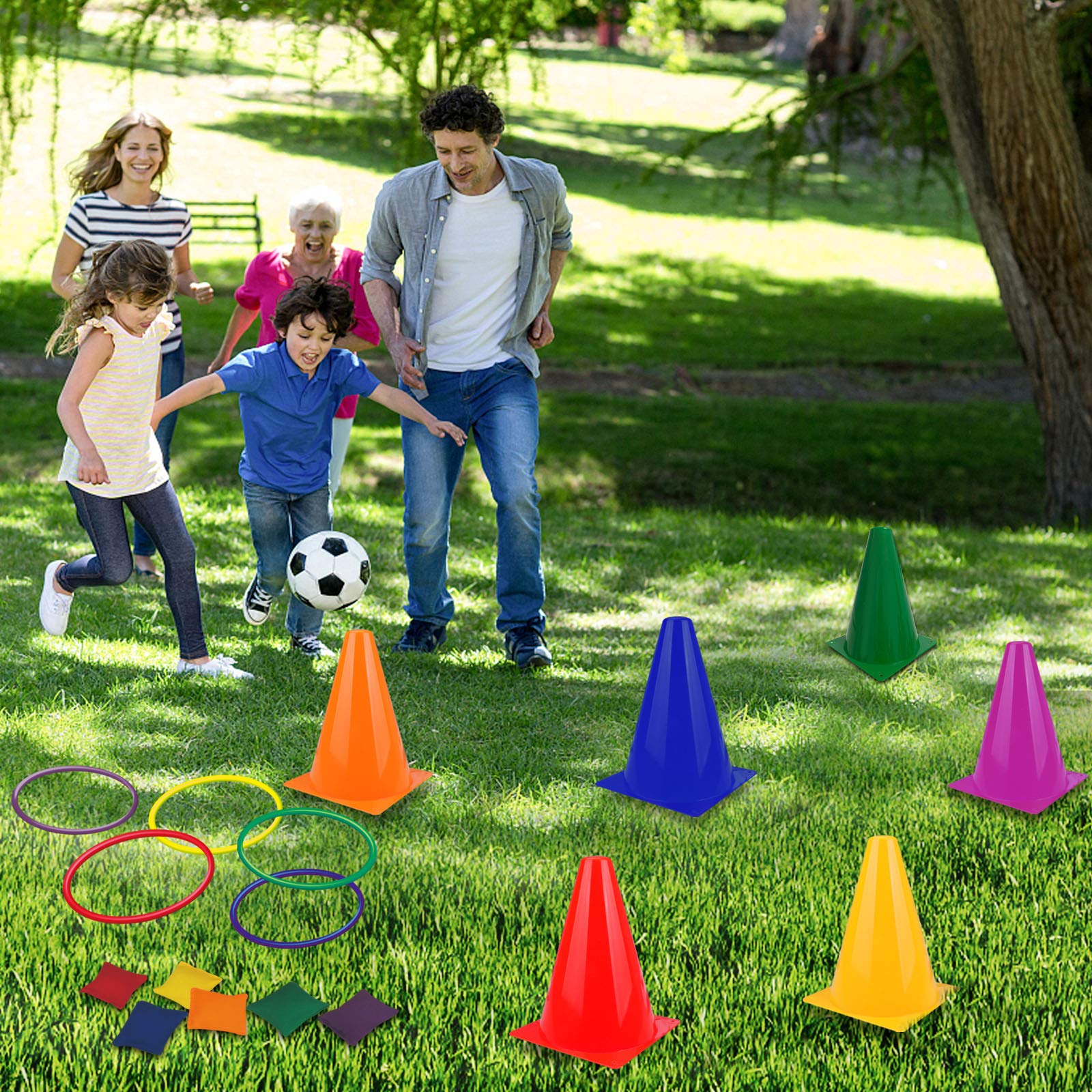 unanscre 31PCS 3 in 1 Carnival Outdoor Games Combo Set for Kids, Soft Plastic Cones Bean Bags Ring Toss Game, Gift for Birthday Party/Xmas 🍁 All In One Marketplace Canada