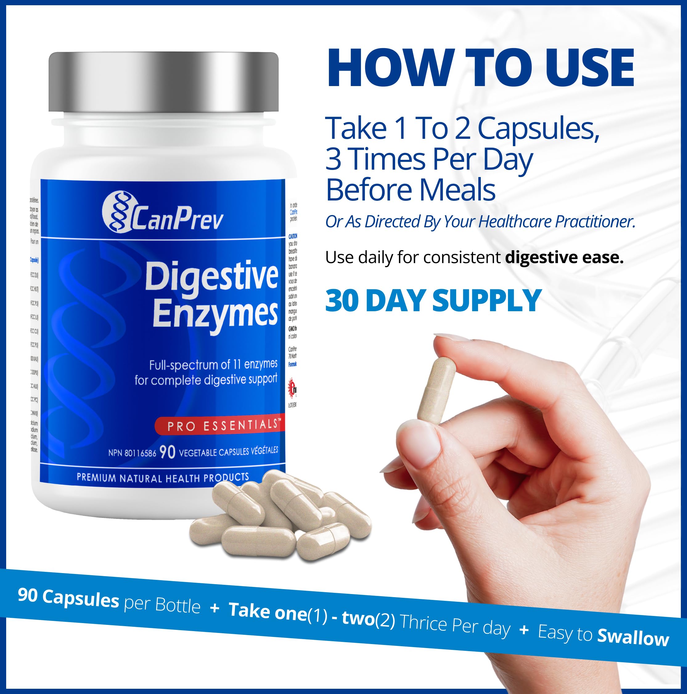 CanPrev - Digestive Enzymes Supplement, 90 Capsules 30-Day Supply - Full Spectrum of 11 Digestive Enzymes for Stomach Gas, Digestion, Indigestion and Bloating Relief - Helps Break Down Proteins 🍁 All In One Marketplace Canada