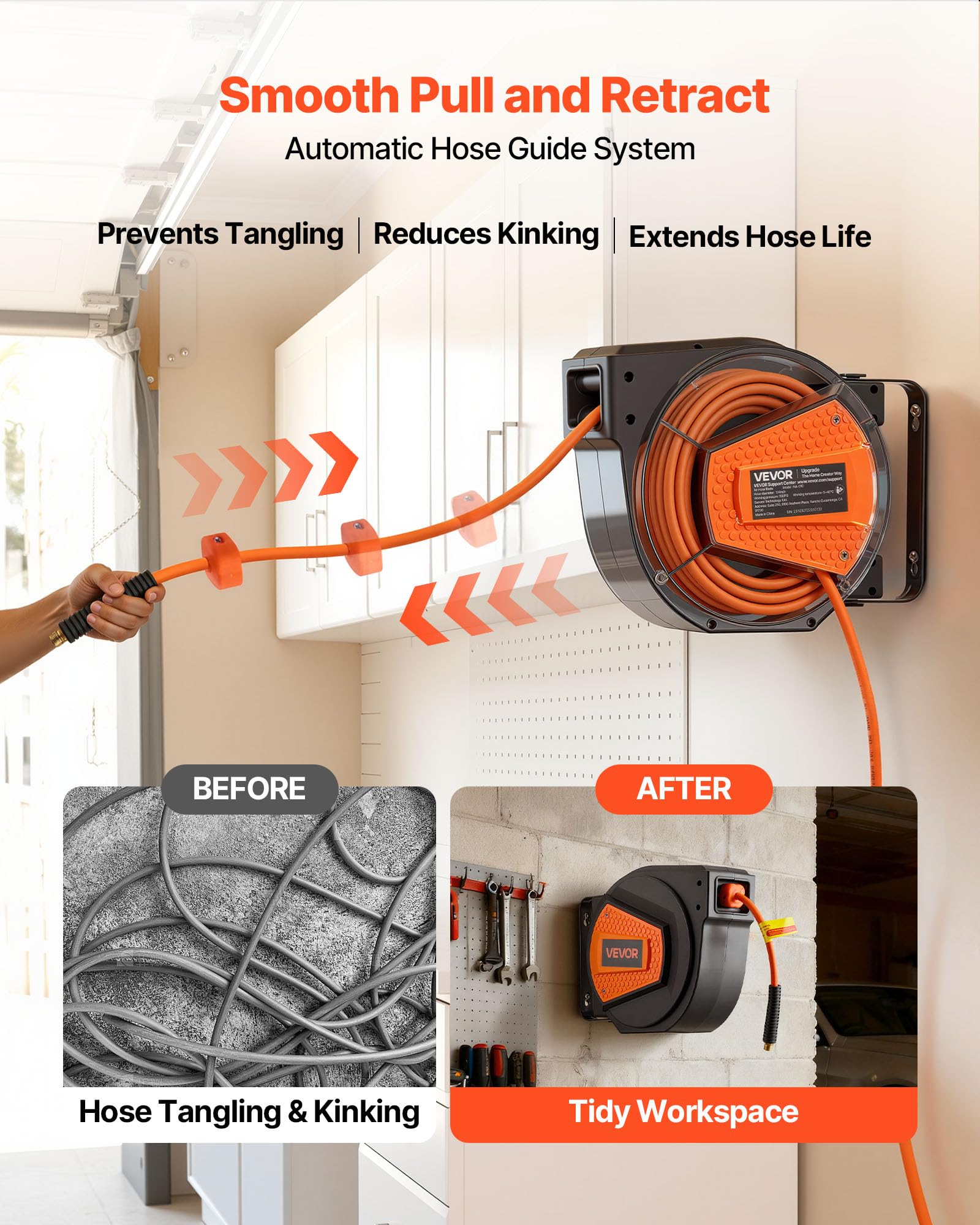 VEVOR Retractable Air Hose Reel, 1/4 Inch x 50 FT Hybrid Air Hose Max 300PSI, Enclosed Air-Compressor Hoses Reel Auto Rewind with 6.6 ft Lead in & Blow Gun, 180° Swivel Ceiling/Wall Mount 🍁 All In One Marketplace Canada