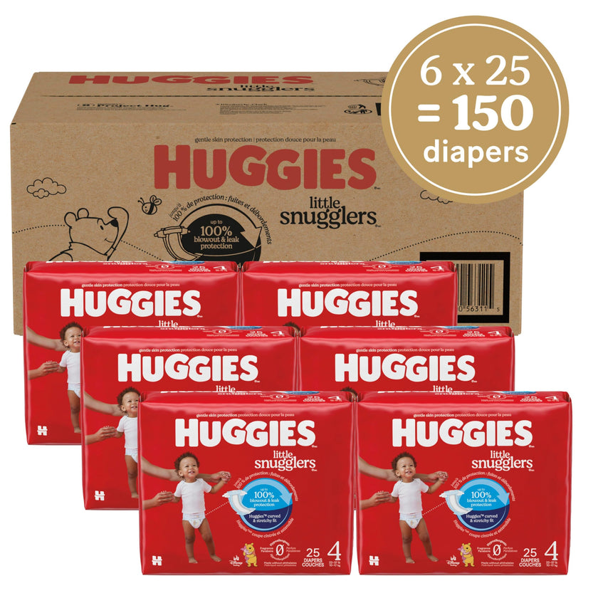Huggies Size 4 Diapers, Little Snugglers Baby Diapers, Size 4 (22-37 lbs), 150 Count (6 Packs of 25), Packaging May Vary 🍁 All In One Marketplace Canada