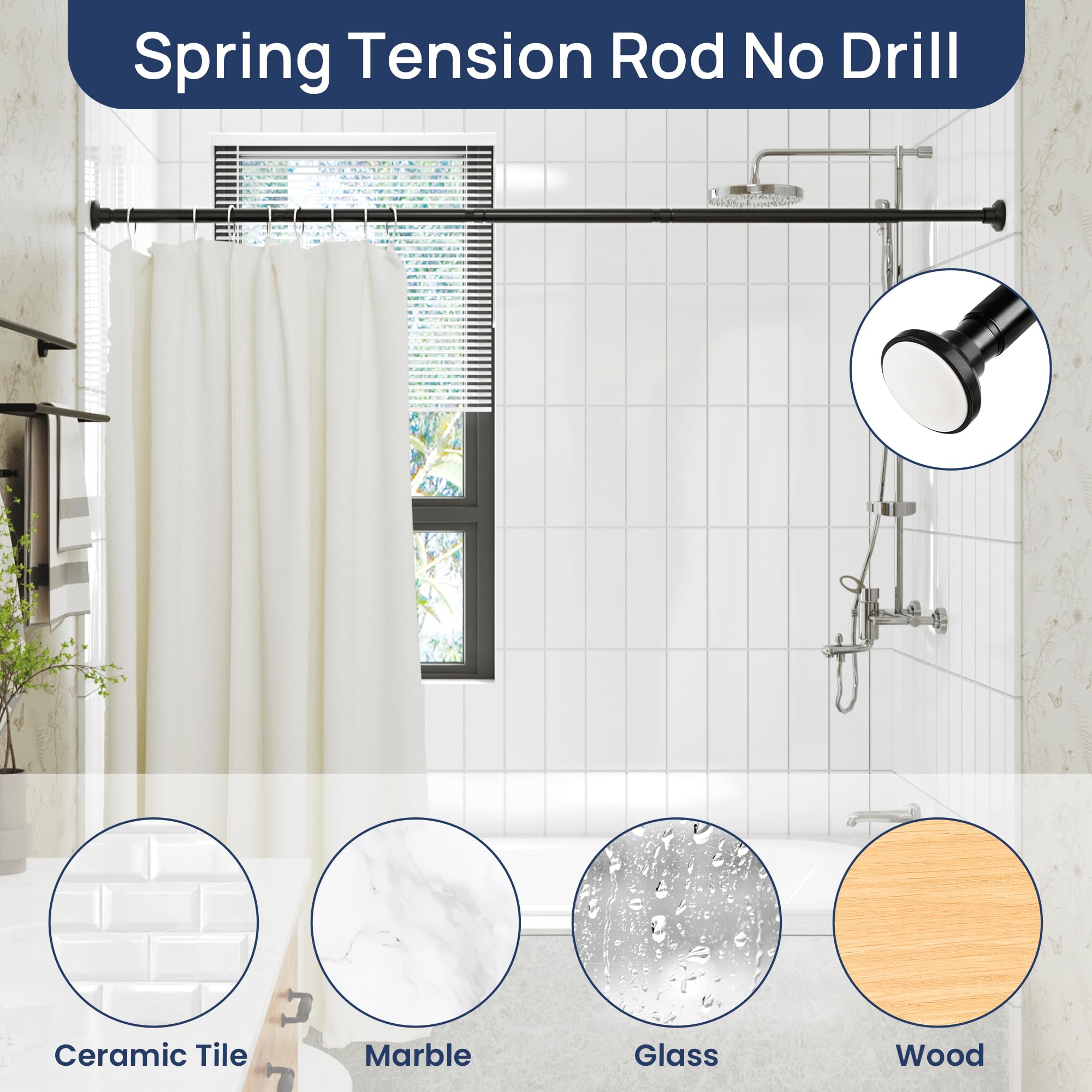 Matte Black Shower Curtain Rod Tension 30 to 76 Inches Never Rust Non-Slip Spring Tension Shower Rod No Drilling Stainless Steel Curtain Pole Use Bathroom, Closet, Window, Room Divider 🍁 All In One Marketplace Canada