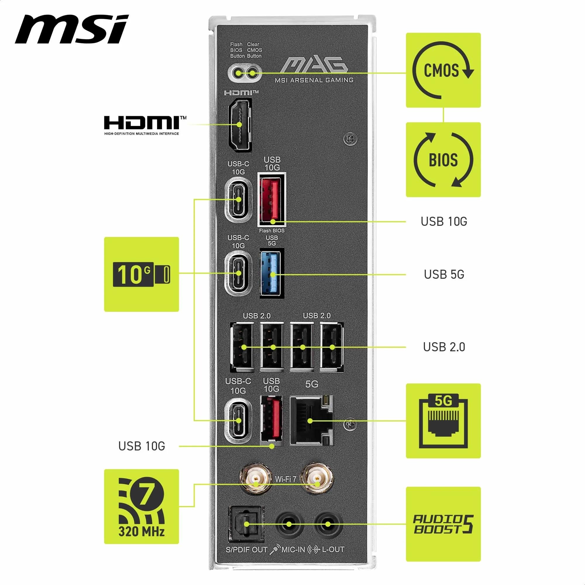 MSI MAG B850 Tomahawk MAX WiFi Gaming Motherboard (AMD Ryzen 9000/8000/7000 Series Processors, AM5, DDR5, PCIe 4.0, M.2, SATA 6Gb/s, USB 3.2 Gen 2, HDMI/DP, Wi-Fi 7, Bluetooth 5.3, 2.5Gbps LAN, ATX) 🍁 All In One Marketplace Canada
