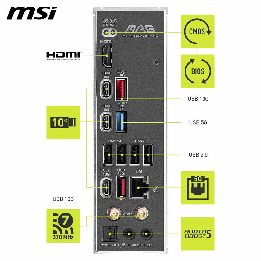 MSI MAG B850 Tomahawk MAX WiFi Gaming Motherboard (AMD Ryzen 9000/8000/7000 Series Processors, AM5, DDR5, PCIe 4.0, M.2, SATA 6Gb/s, USB 3.2 Gen 2, HDMI/DP, Wi-Fi 7, Bluetooth 5.3, 2.5Gbps LAN, ATX) 🍁 All In One Marketplace Canada