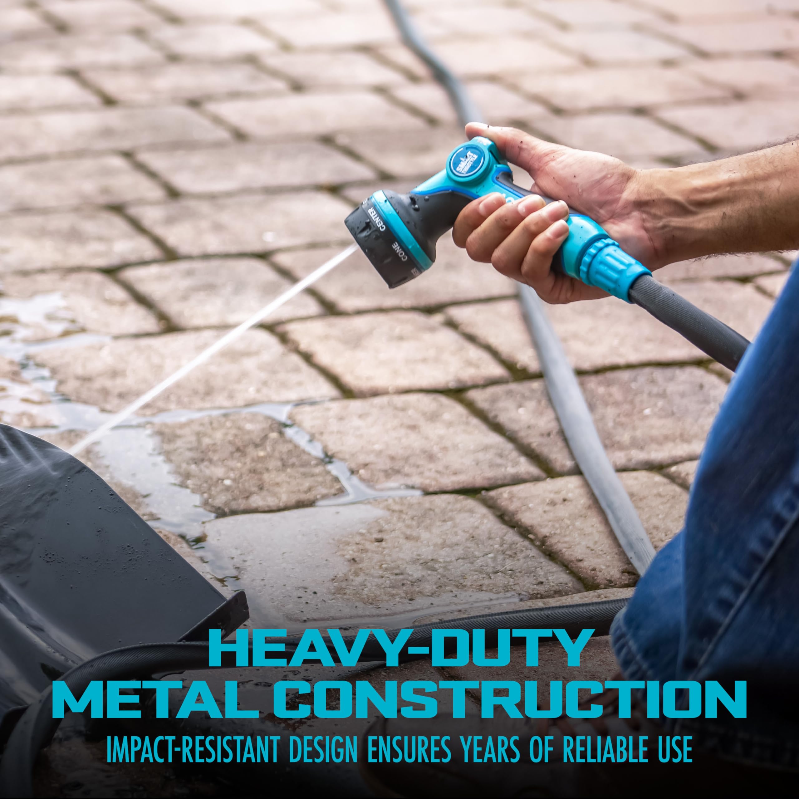 Aqua Joe AJHN102 Heavy Duty Indestructible Metal Multi Function Adjustable Hose Nozzle with Smart Throttle, Blue 🍁 All In One Marketplace Canada