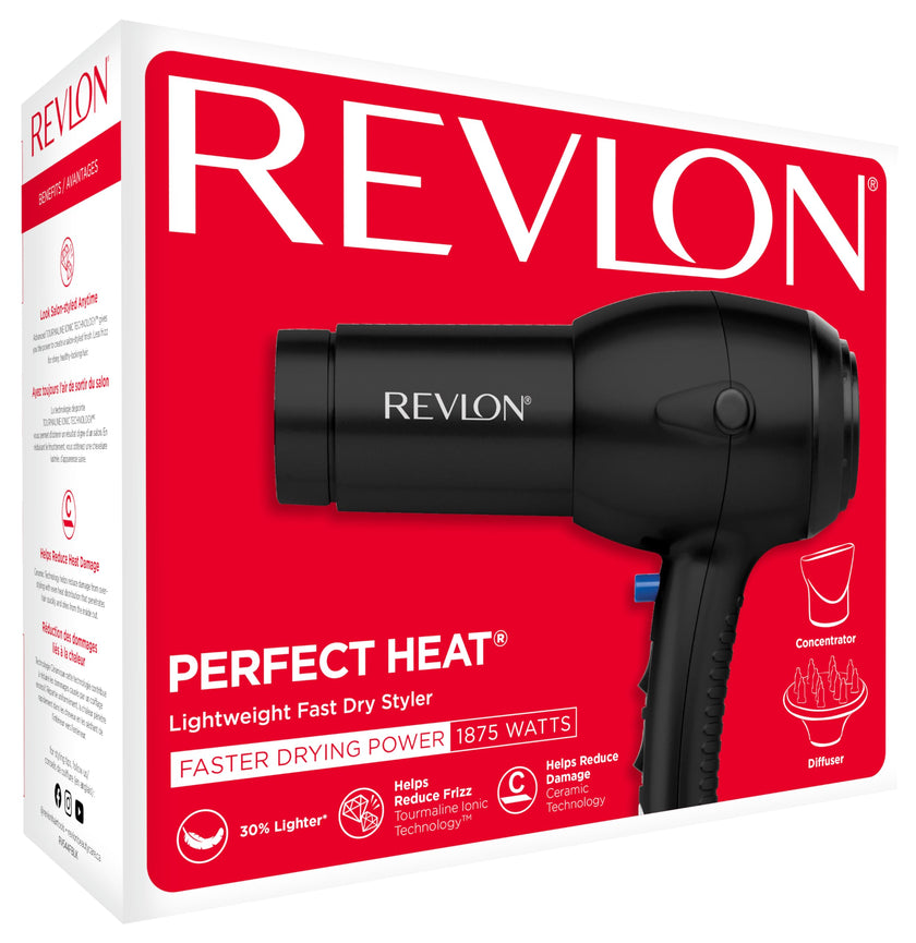 Revlon RV544FBLK Advanced Ionic Technology™ Hair Dryer with Diffuser, Powerful, Ionic Hair Dryer with Concentrator, Quick Dry, Lightweight, 2 Heat/ Speed Settings, Less Frizz, Shiny and Smooth Hair, Black 🍁 All In One Marketplace Canada