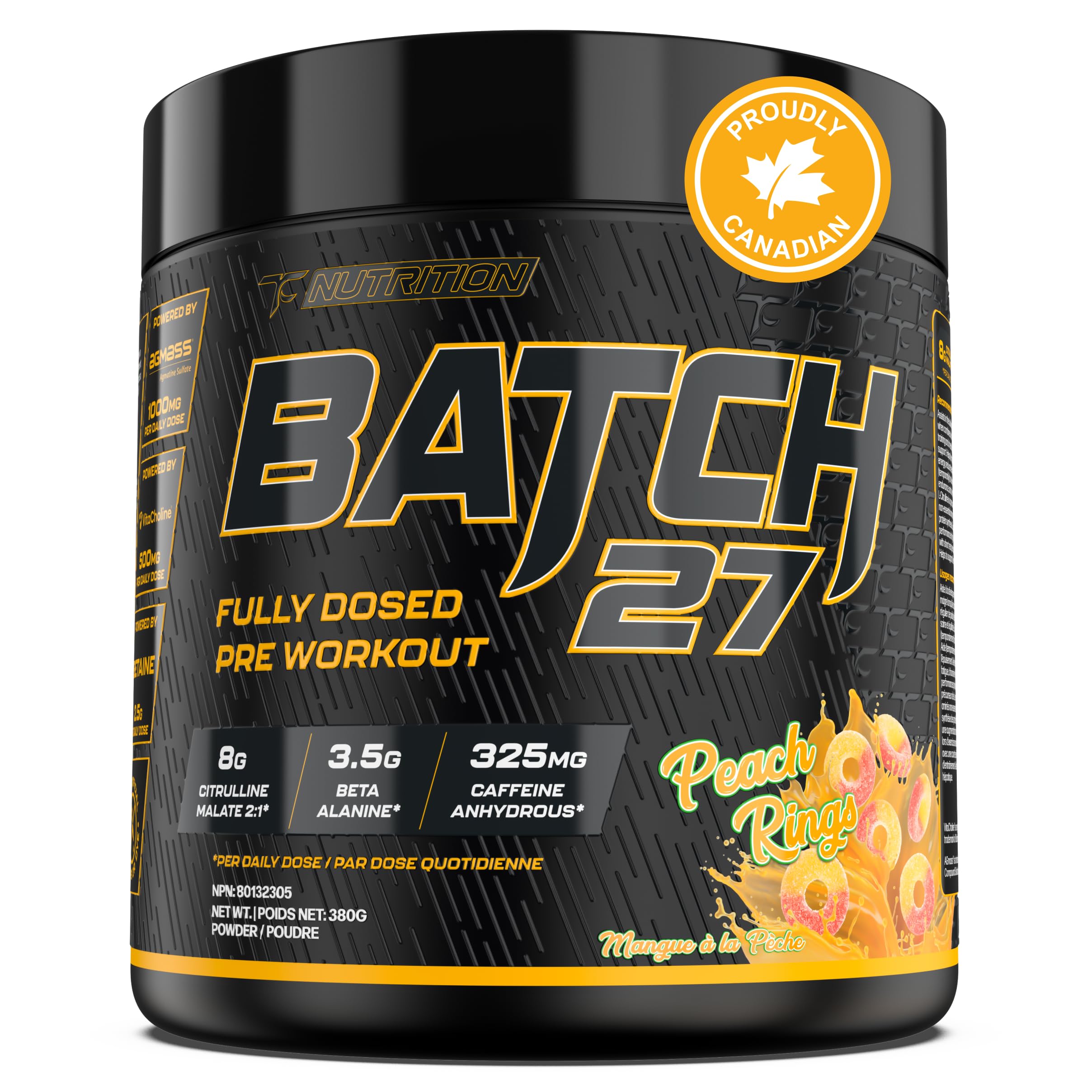 Batch 27 Pre Workout Powder - Nitric Oxide Booster & Preworkout for Men and Women w/Citrulline, Beta Alanine, Caffeine for Enhanced Energy, Endurance, & Reduced Fatigue - 40 Servings, Peach Rings 🍁 All In One Marketplace Canada