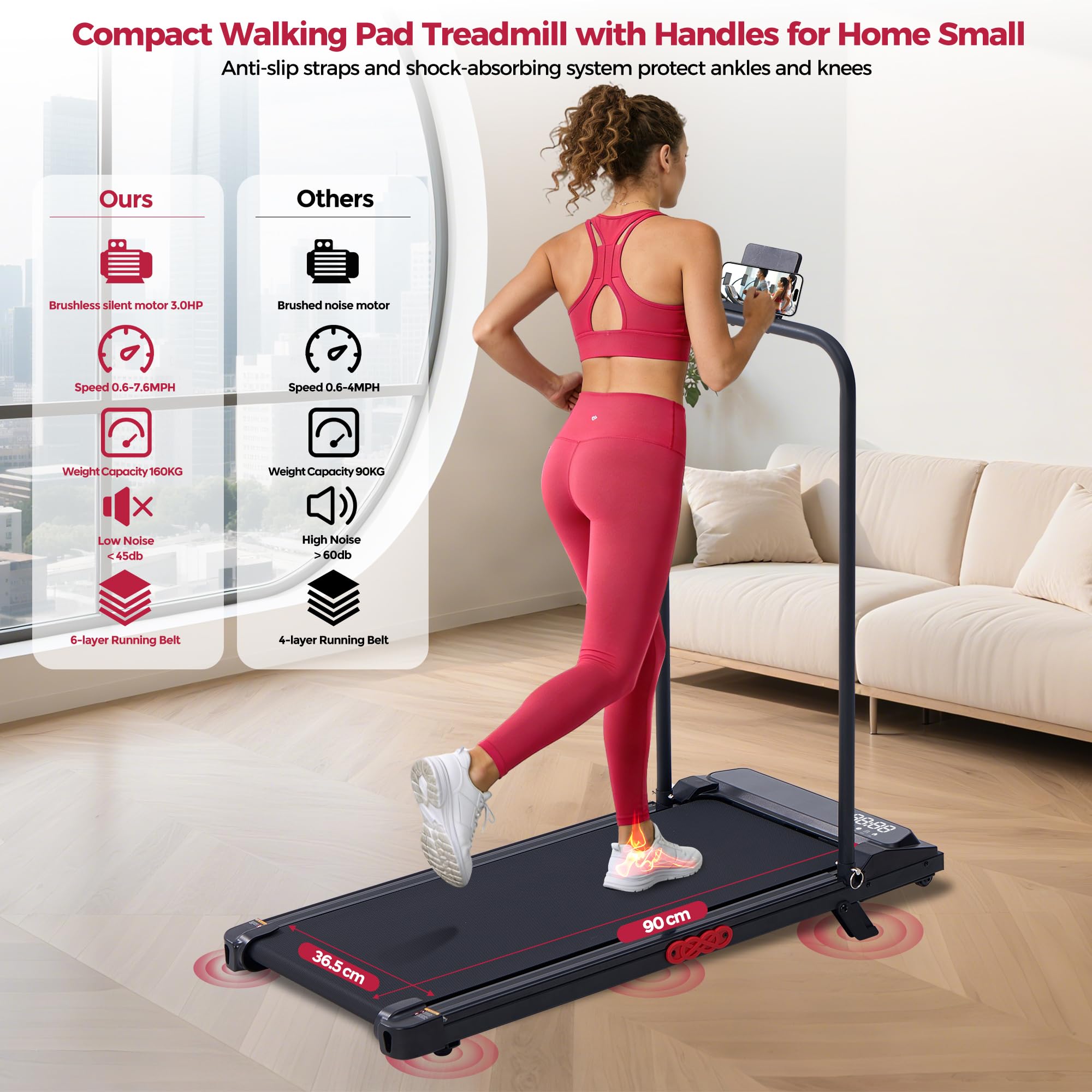 POTUPUS Walking Pad Treadmill with Incline, Portable Treadmills for Home Small Spaces, 3.0HP Electric Walking Treadmills with Handle Bar, Mini Treadmills for Exercising, 0.6-7.6MPH, 160KG, Model 401 🍁 All In One Marketplace Canada