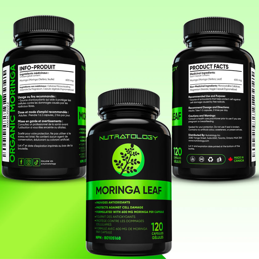 Nutratology® Organic Moringa Leaf Capsules | 1200MG Per Serving | Canadian-Made | Provides Powerful Antioxidants - Protects Against Cell Damage, Supports Liver Detox & Gut Health - 120 Caps 🍁 All In One Marketplace Canada