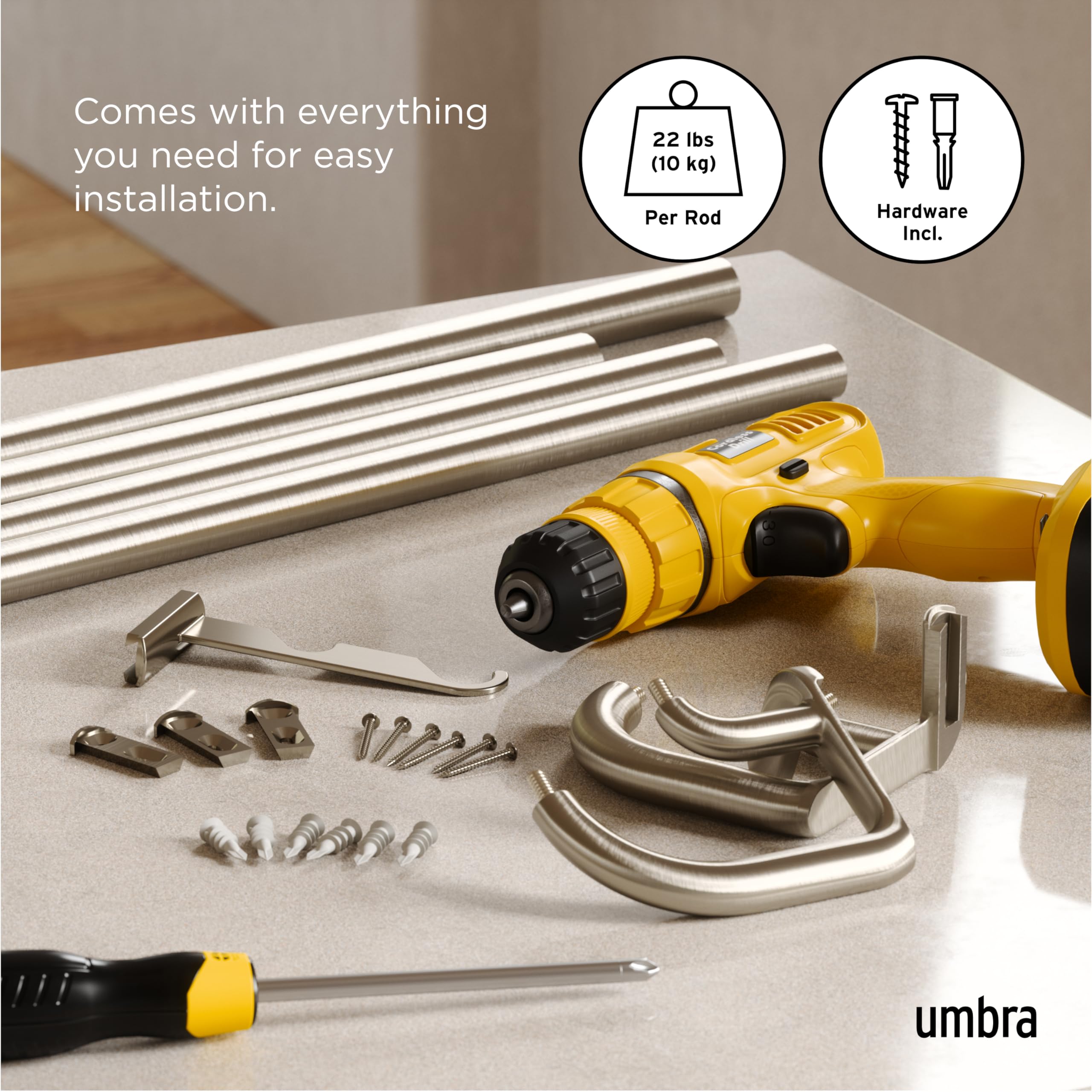 Umbra Twilight Double Curtain Rod Set – Wrap Around Design Ideal for Blackout or Room Darkening Panels, 30 to 84 Inches, Nickel 🍁 All In One Marketplace Canada