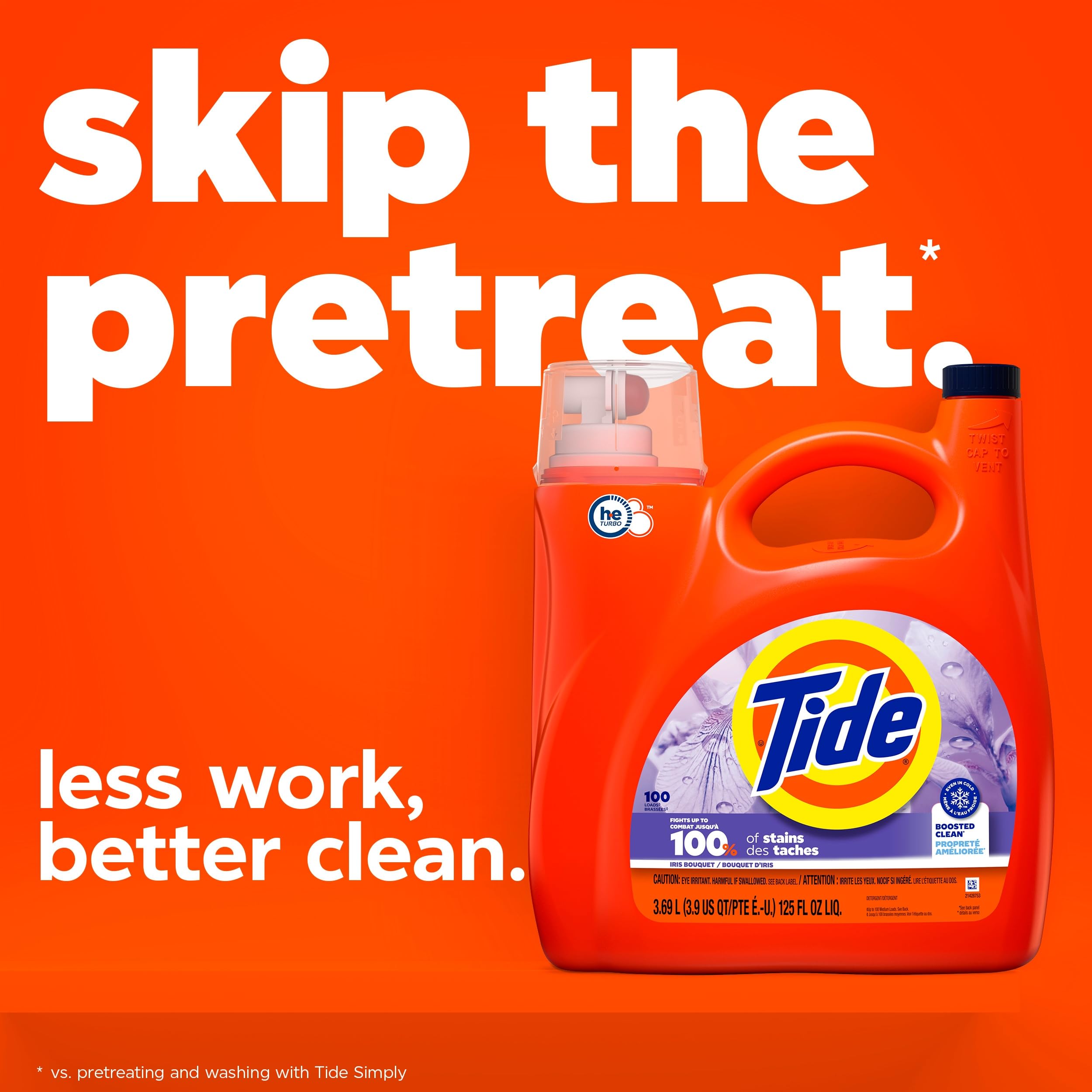 Tide Liquid Laundry Detergent, Iris Bouquet Scent, 100 Loads, Boosted Clean even in cold water, laundry soap, concentrated liquid detergent, 3.69 L 🍁 All In One Marketplace Canada