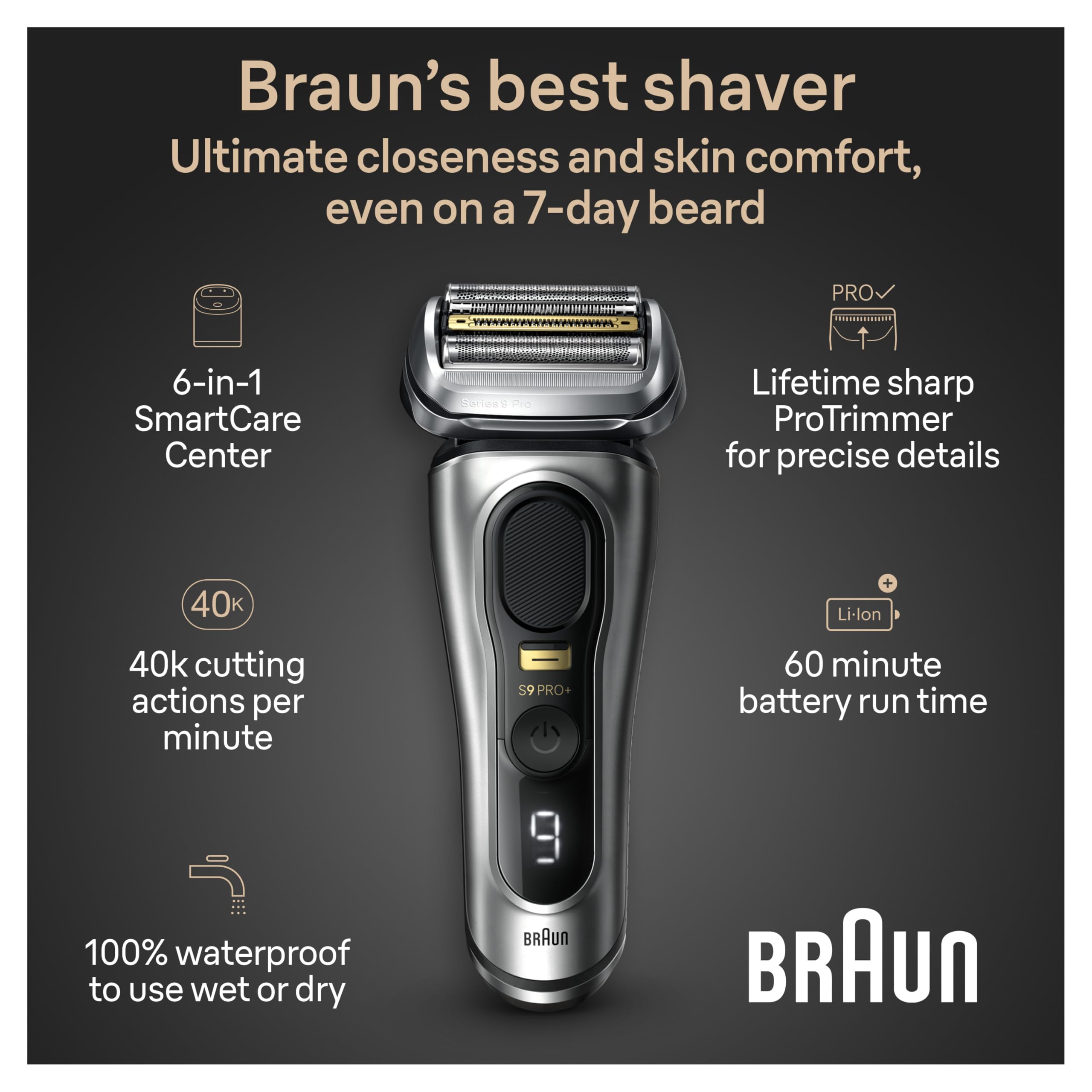 Braun Shavers for Men, Trimmer, Electric Foil Razor, Series 9 Pro+ Shaver, Precision Long Hair Trimmer, Wet & Dry with SmartCare Center, 9567cc, Silver 🍁 All In One Marketplace Canada