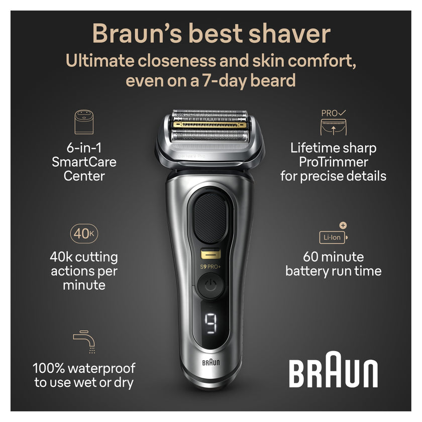 Braun Shavers for Men, Trimmer, Electric Foil Razor, Series 9 Pro+ Shaver, Precision Long Hair Trimmer, Wet & Dry with SmartCare Center, 9567cc, Silver 🍁 All In One Marketplace Canada