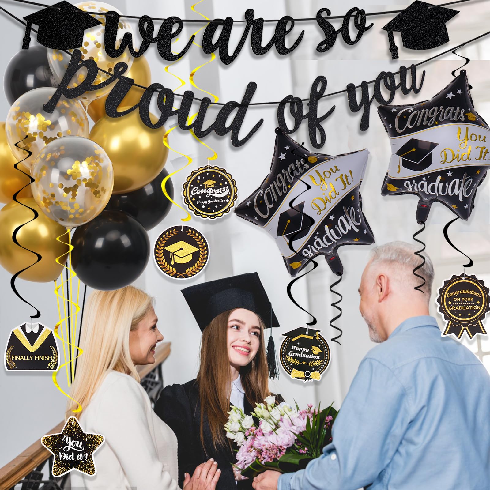 Graduation Decorations 2026, grad 2026 decorations with We Are So Proud of You Banner, Graduation Balloons, Congratulations Hanging Swirls for class of 2025 decorations 🍁 All In One Marketplace Canada