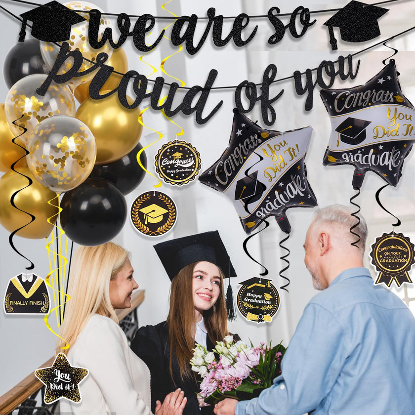 Graduation Decorations 2026, grad 2026 decorations with We Are So Proud of You Banner, Graduation Balloons, Congratulations Hanging Swirls for class of 2025 decorations 🍁 All In One Marketplace Canada