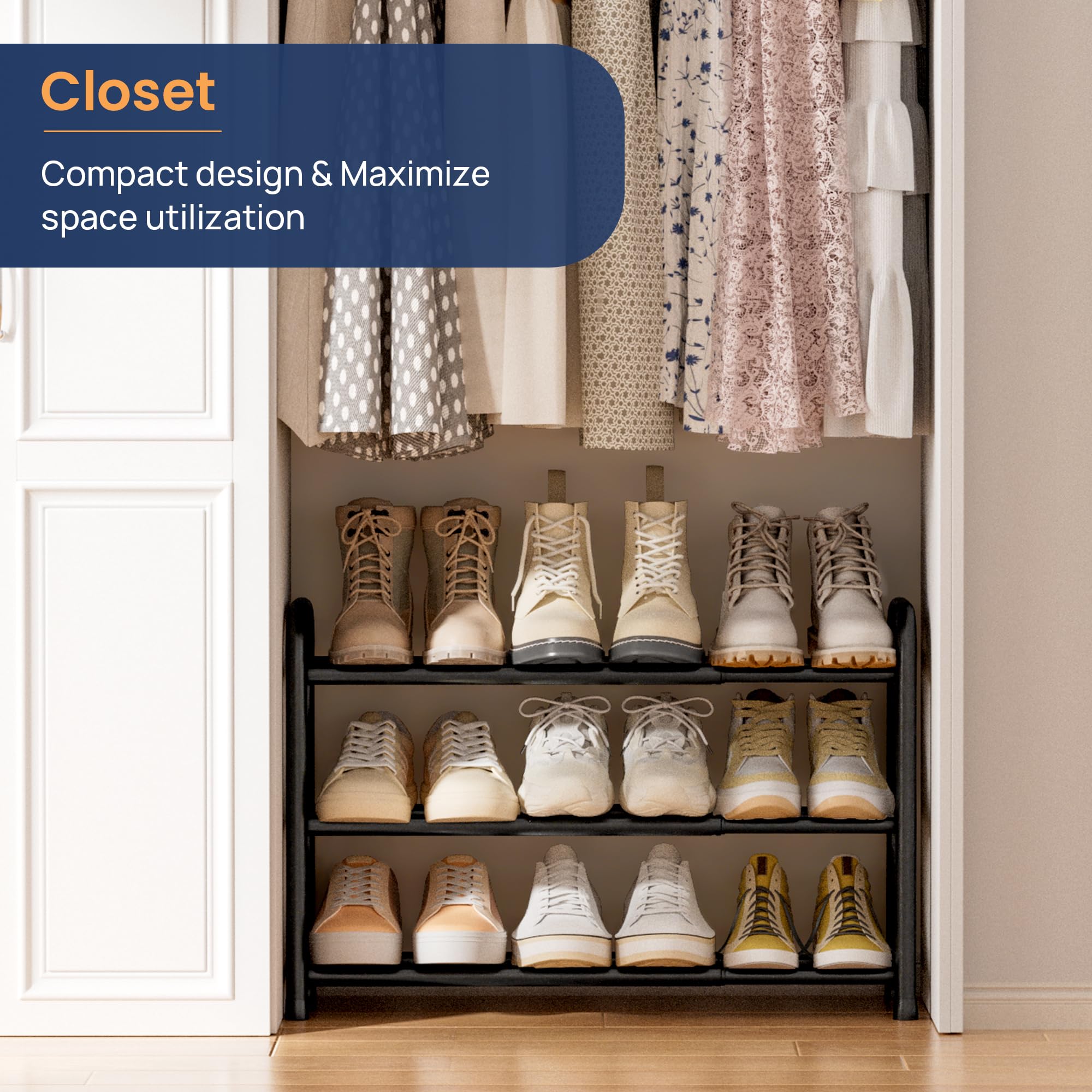 ENJOYBASICS Expandable Metal Shoe Racks for Closet, 3 Tier Adjustable Shoe Organizer Shelf, Black Free Standing Rack Storage for Entryway 🍁 All In One Marketplace Canada