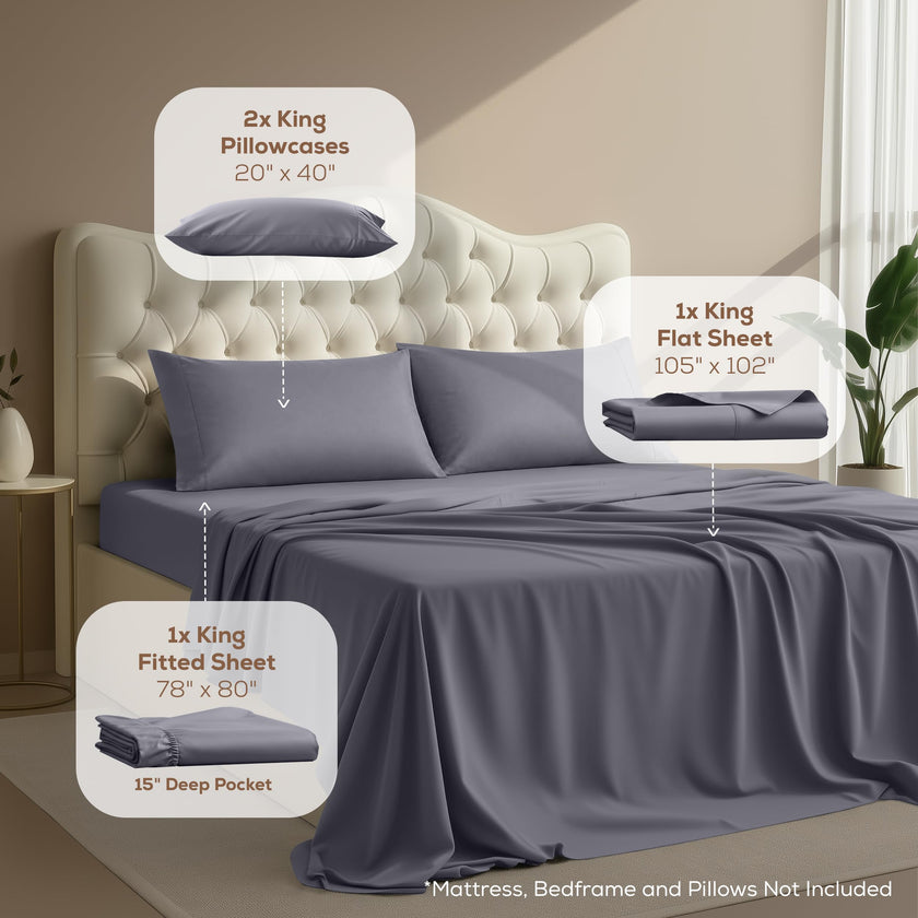 Utopia Bedding King Bed Sheets - 4 Piece King Size Cooling Sheet Set - Hotel Luxury Soft Breathable Microfiber, Oeko-TEX, Deep Pocket Easy Fit & Care, Fade & Wrinkle Resistant, Grey 🍁 All In One Marketplace Canada