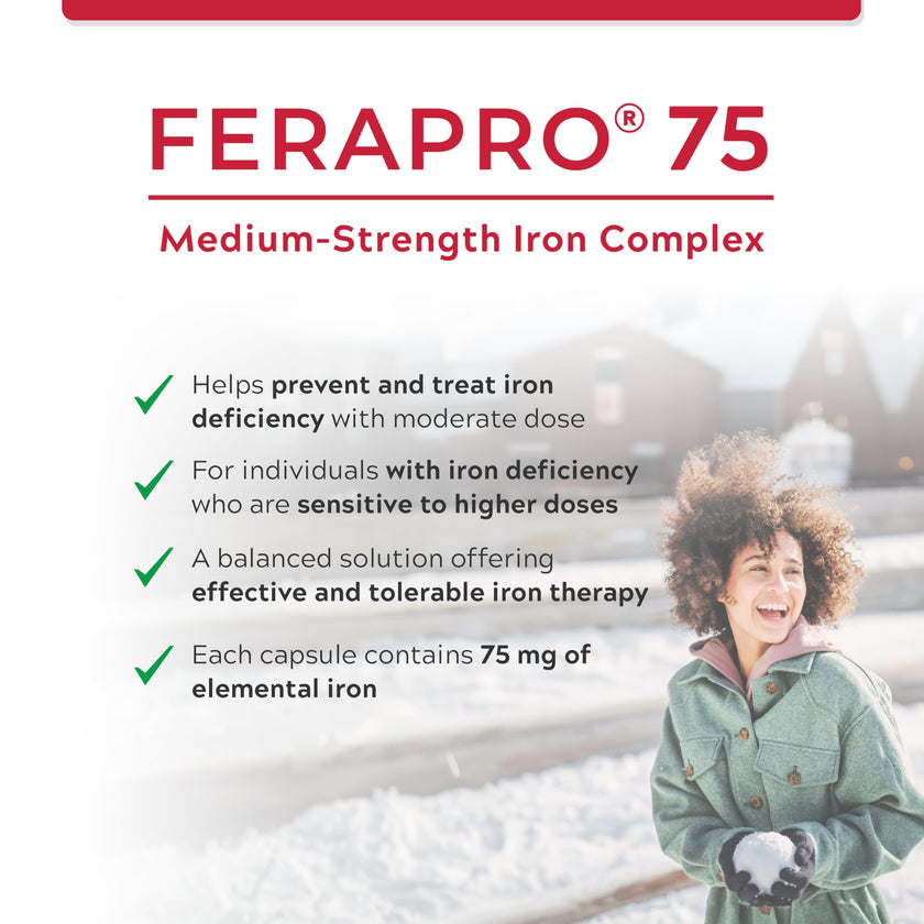FERAPRO 75 Targeted Iron Support 75 mg Elemental Iron with Vitamin C Methylcobalamin 5-MTHF Glycine 100 Capsules Vegan Clean Label 🍁 All In One Marketplace Canada