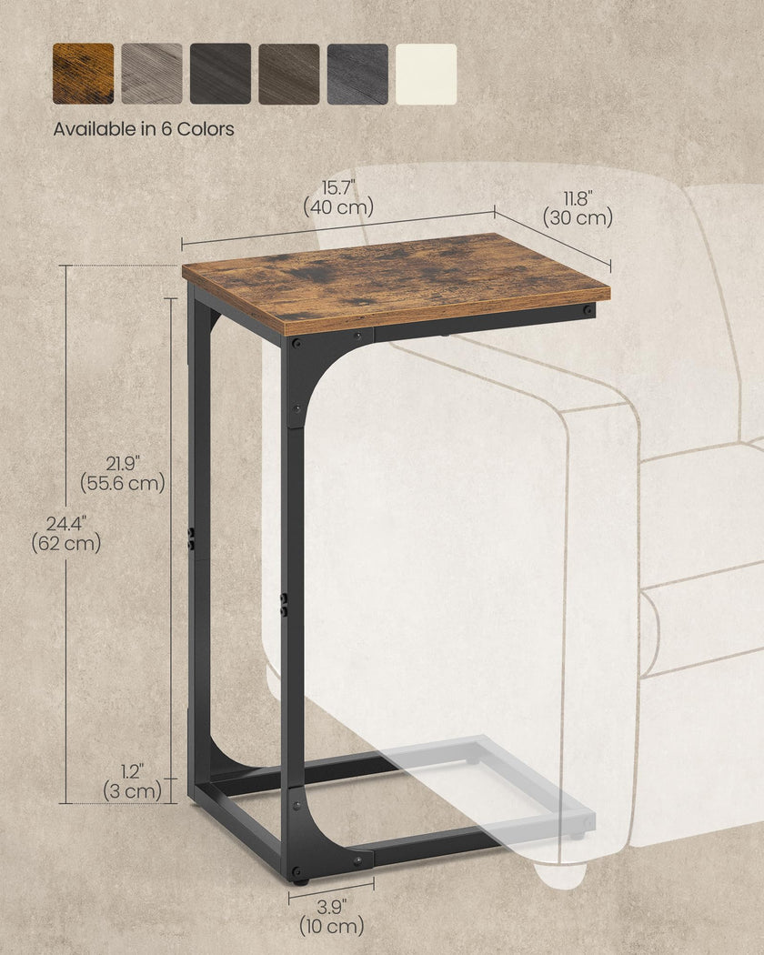 VASAGLE C-Shaped End Table, Small Side Table for Couch, Sofa Table with Metal Frame for Living Room, Bedroom, Bedside, Rustic Brown and Black ULET350B01 🍁 All In One Marketplace Canada