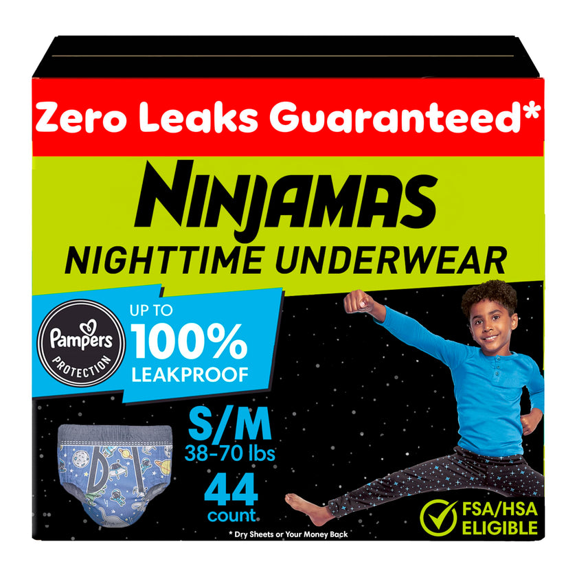 Ninjamas Boys Bedwetting Underwear, Overnight Protection, Ultra Absorbent, Hypoallergenic, Size S/M (17-32 kg), 44 Count, 🍁 All In One Marketplace Canada
