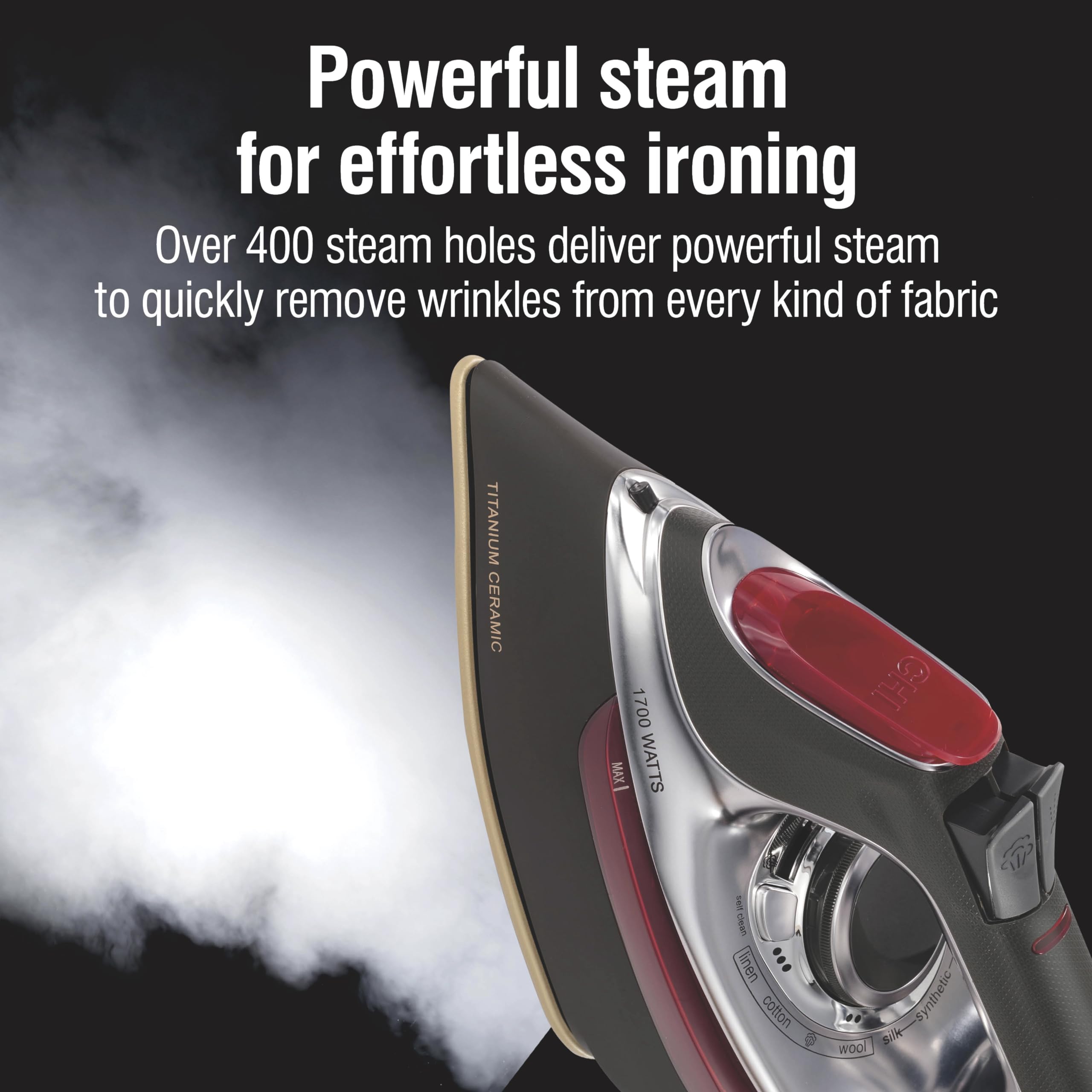 CHI Steam Iron for Clothes with 8’ Retractable Cord, 1700 Watts, 3-Way Auto Shutoff, 400+ Holes, Professional Grade, Temperature Control Dial, Titanium Infused Ceramic Soleplate, Silver (13106) 🍁 All In One Marketplace Canada
