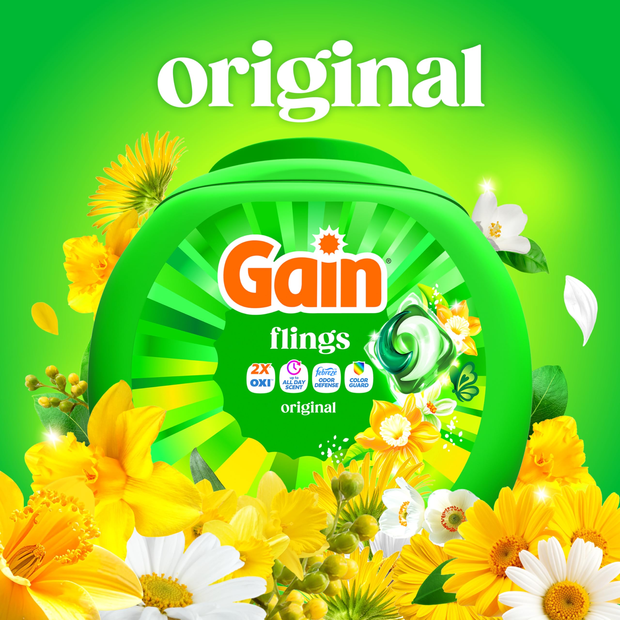 Gain Flings Laundry Detergent Pacs, 76 Count, Original Scent, with Odor Defense, concentrated laundry soap pacs 🍁 All In One Marketplace Canada