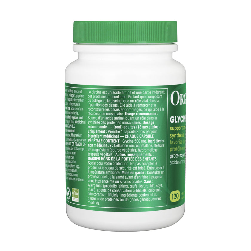 Organika Canadian-Made Glycine - Proteinogenic Amino Acid - Aids Protein Synthesis, Collagen Formation, Joint and Muscle Health, Calming Effect - 120caps 🍁 All In One Marketplace Canada