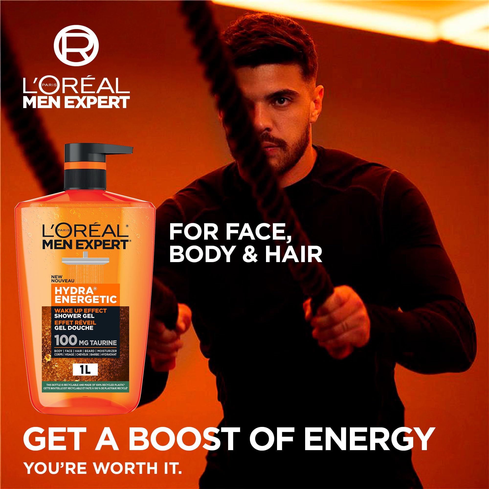 L'Oréal Paris Men Expert Hydra Energetic XXXL Shower Gel, Men's Taurine Body Wash for Body, Face, Hair & Beard, Energizing & Wake Up Effect, 1 Litre 🍁 All In One Marketplace Canada