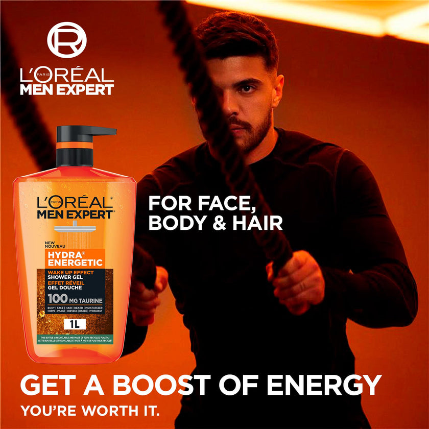 L'Oréal Paris Men Expert Hydra Energetic XXXL Shower Gel, Men's Taurine Body Wash for Body, Face, Hair & Beard, Energizing & Wake Up Effect, 1 Litre 🍁 All In One Marketplace Canada