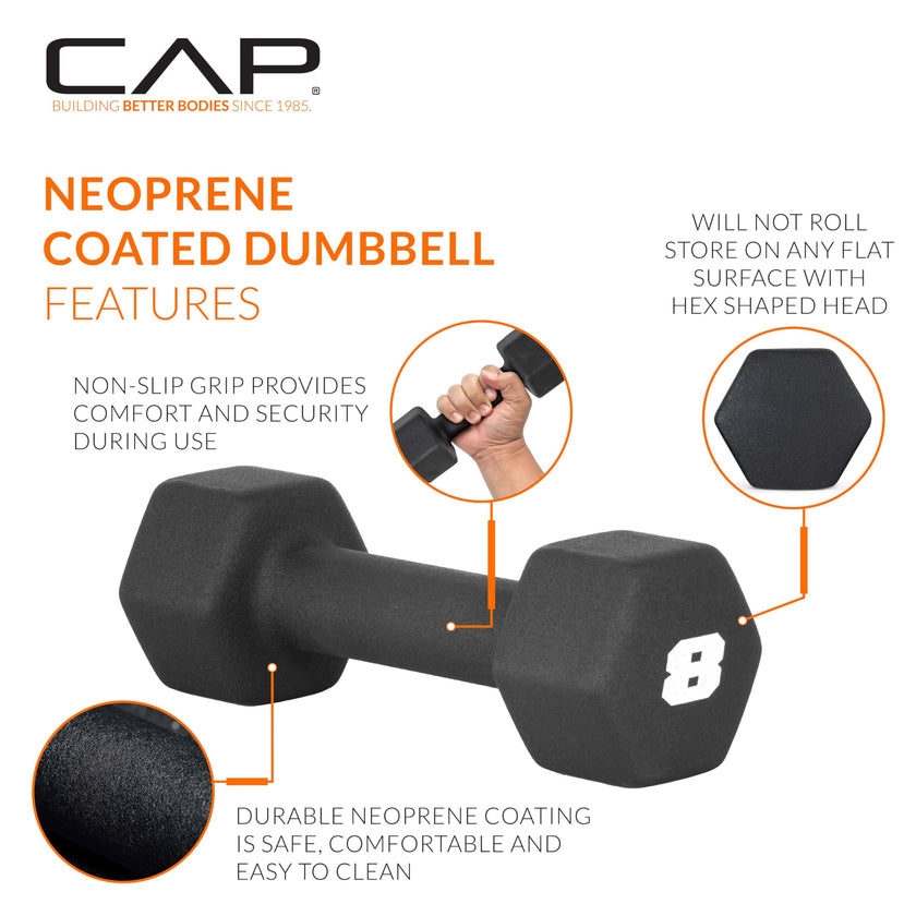 CAP Barbell Neoprene Dumbbell Weights, 8 lb Pair, Black 🍁 All In One Marketplace Canada