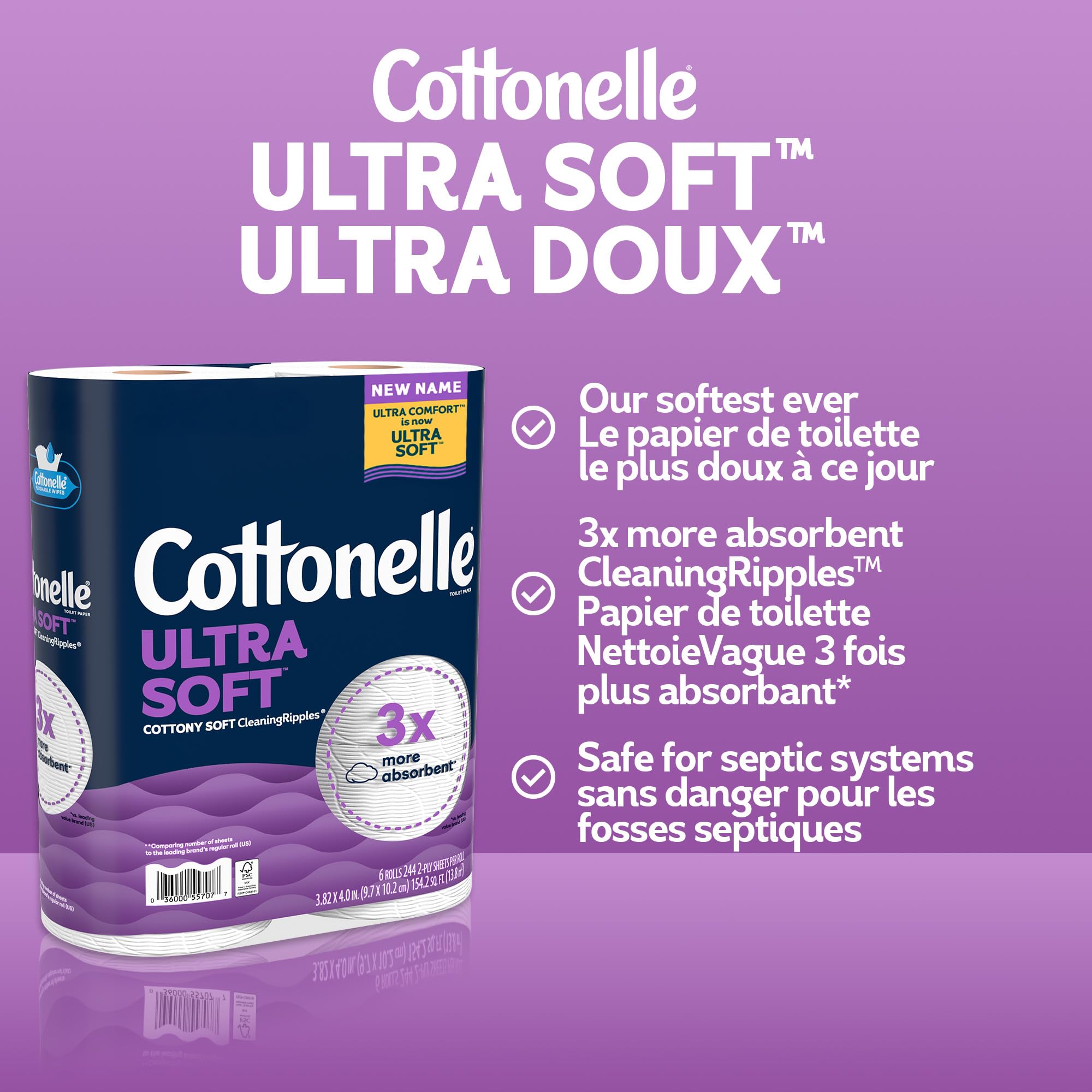 Cottonelle Toilet Paper, 24 Mega Rolls = 96 Regular Rolls, Ultra Soft (Formerly Ultra Comfort), Soft Bathroom Tissue, 244 Sheets per Roll, Packaging May Vary 🍁 All In One Marketplace Canada