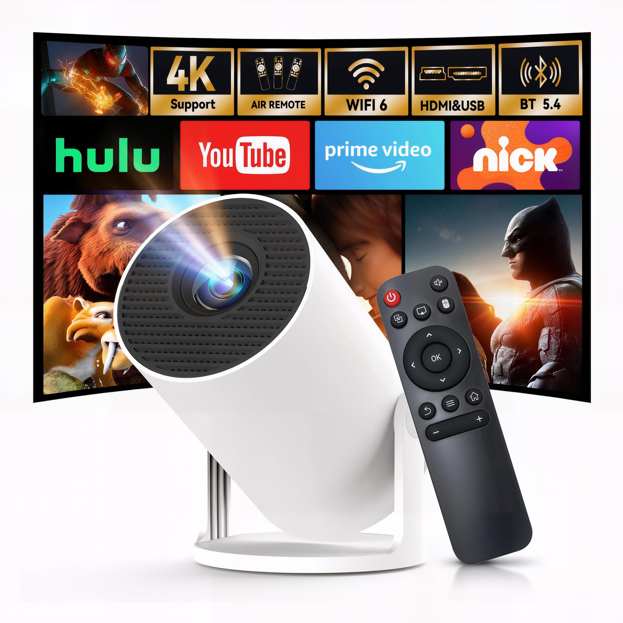 [Built-in Apps & 2026 Upgraded] WEMI Mini Portable Projector Mini Projecteur Portatif with WiFi 6 and Bluetooth 5.4 for Bedroom Smart Movie for iPhone Cell Phone Android OptiBarrel 500 🍁 All In One Marketplace Canada