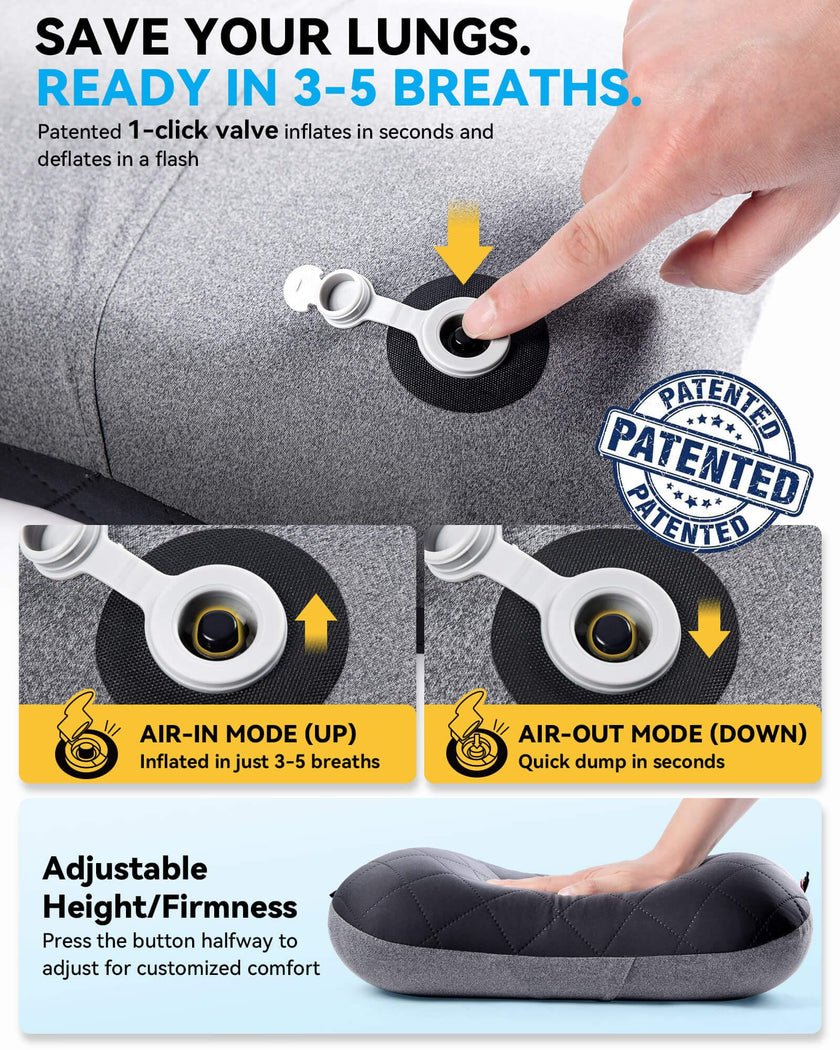Hikenture Camping Pillow with Removable Cover - Ultralight Inflatable Pillow for Neck Lumber Support - Upgrade Backpacking Pillow - Washable Travel Air Pillows for Camping, Hiking, Backpacking (Black) 🍁 All In One Marketplace Canada