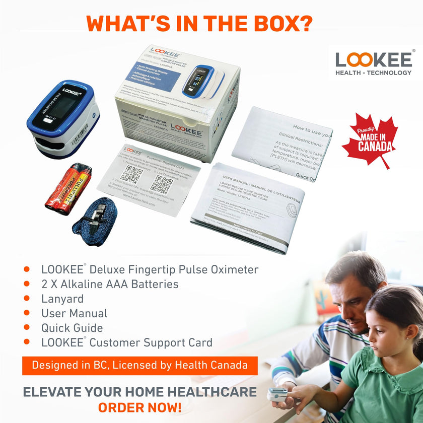 LOOKEE LK50D1 Deluxe Fingertip Pulse Oximeter | Proudly Canadian Finger SpO2 Blood Oxygen Monitor with Auto Rotate OLED Display, Plethysmograph & Pulse Graph | Blue 🍁 All In One Marketplace Canada