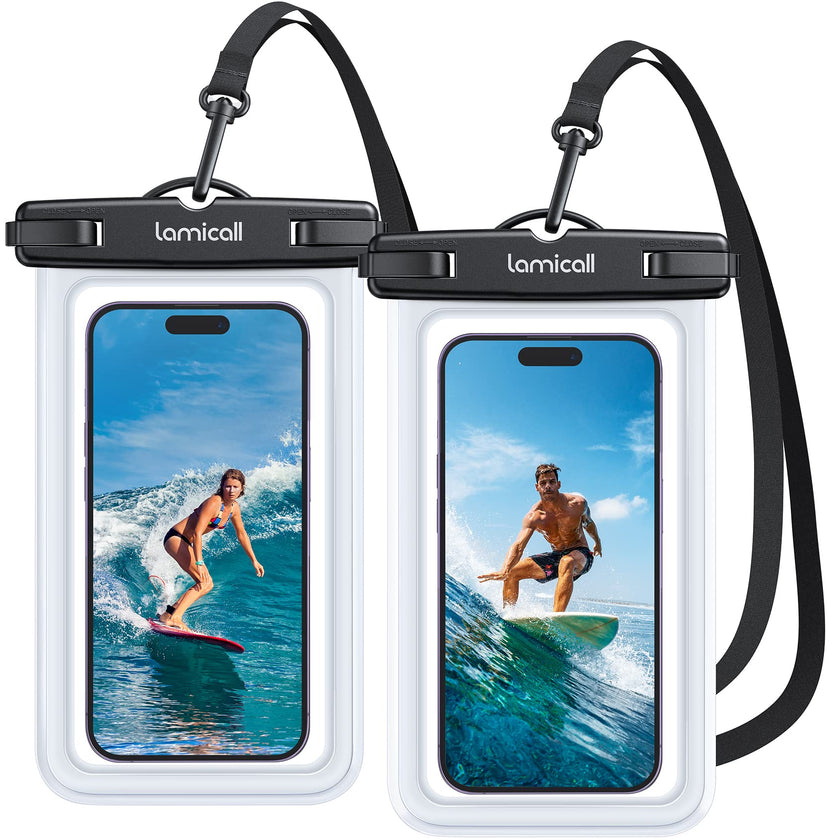 Lamicall Waterproof Phone Pouch Dry Bag with Lanyard - 2 Pack IPX8 [Easy Lock & Heavy Duty] Water Proof Cell Phone Case for iPhone 15 16 17 Pro Max, Samsung Galaxy S24 S25 Ultra, All 4-7