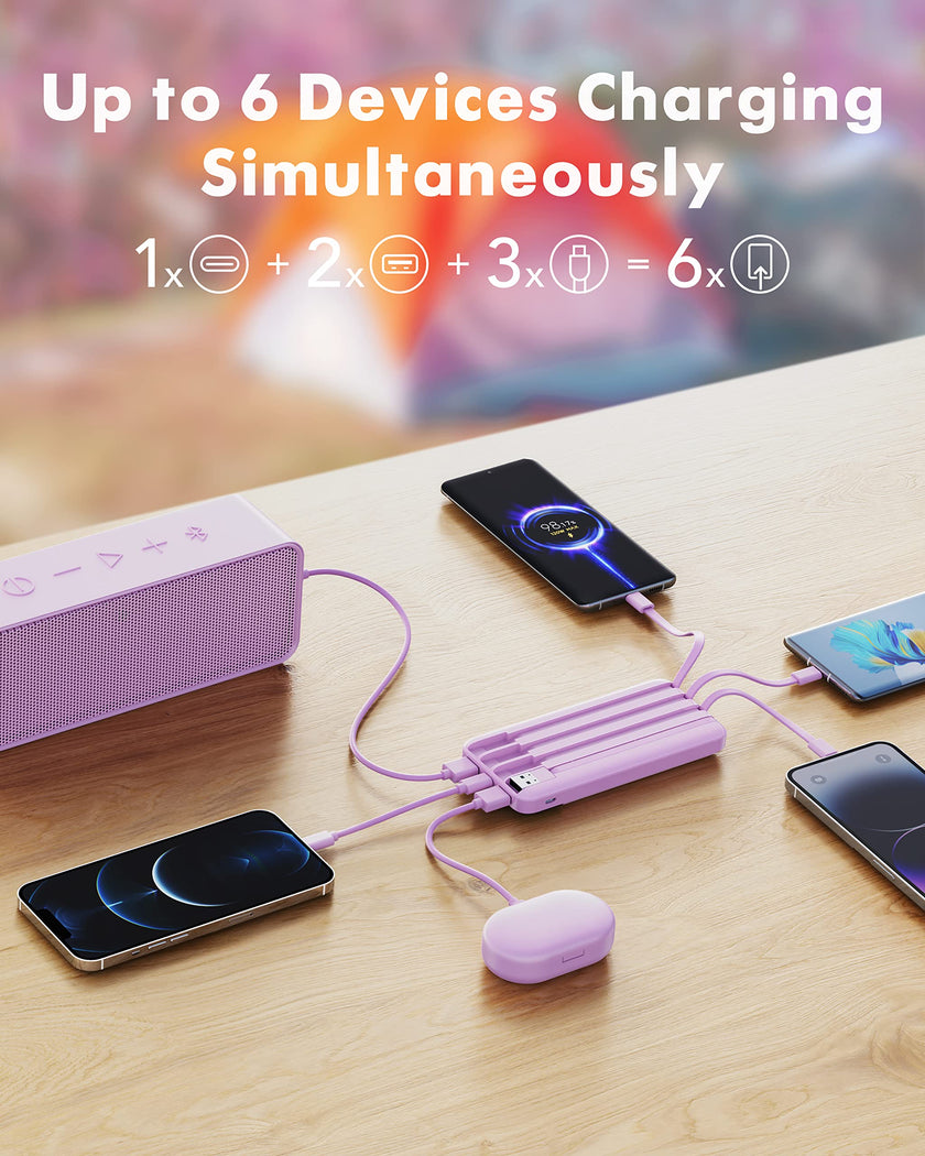 Charmast Portable Charger with Built in Cables, Power Bank with Cords Wires, Slim 10000mAh Travel Battery Pack 6 Outputs 3 Inputs 3A Fast Charging for Samsung Google Pixel LG Moto iPhone iPad 🍁 All In One Marketplace Canada