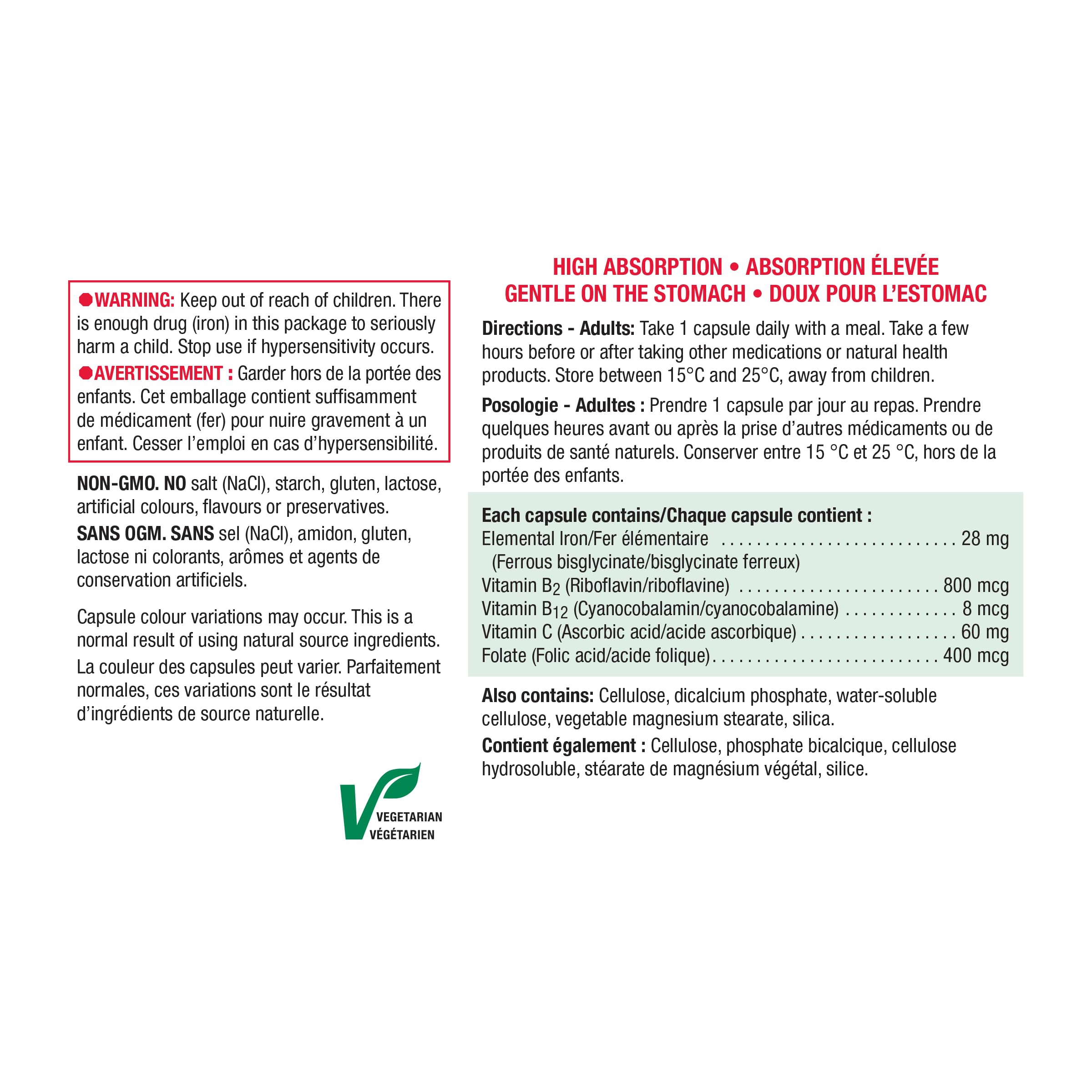 Jamieson Iron 28 mg, with Folic Acid, Vitamin B2, Vitamin B12, and Vitamin C, Helps Prevents Iron Deficiency, Provides Superior Absorption, and Gentle on the Stomach. Non-GMO, Gluten-Free, 150 Vegetarian Capsules 🍁 All In One Marketplace Canada