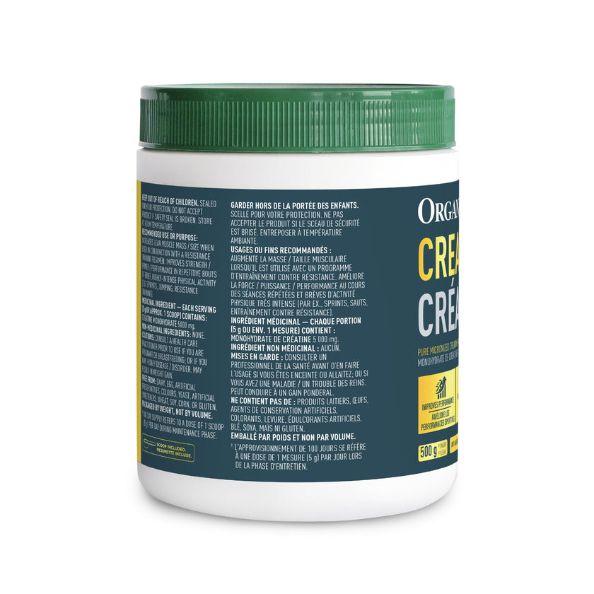 Organika Canadian-Made Creatine Powder- Pure Micronized Creatine Monohydrate - Helps Build Lean Muscle, Increase Strength, and Improved Recovery and Performance for Men and Women - 500g, 100 servings 🍁 All In One Marketplace Canada