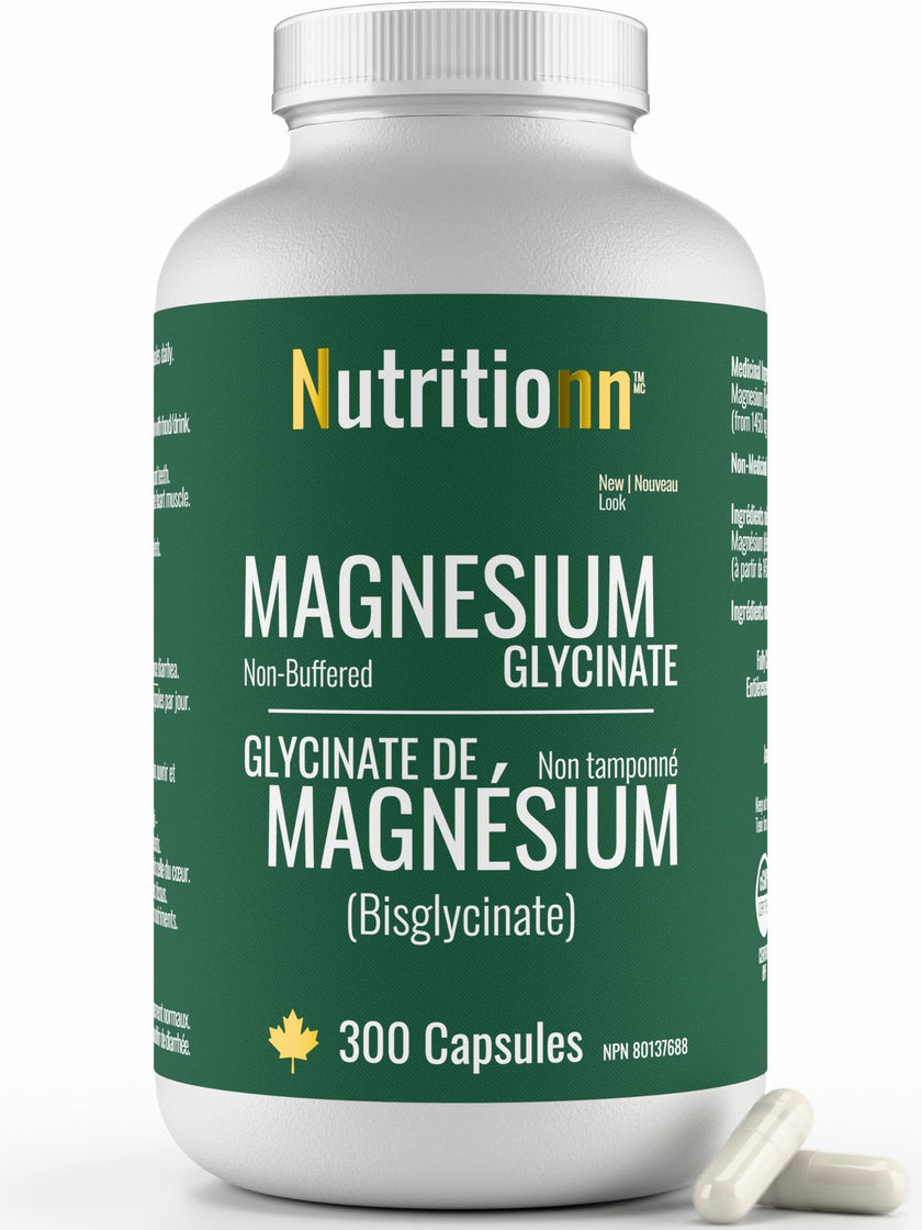 Magnesium Glycinate 200 mg Capsules (Elemental) from Non-Buffered Fully Chelated 100% Magnesium Bisglycinate - 300 Max-Capacity High-Absorption Capsules - Made in Canada - Nutritionn 🍁 All In One Marketplace Canada