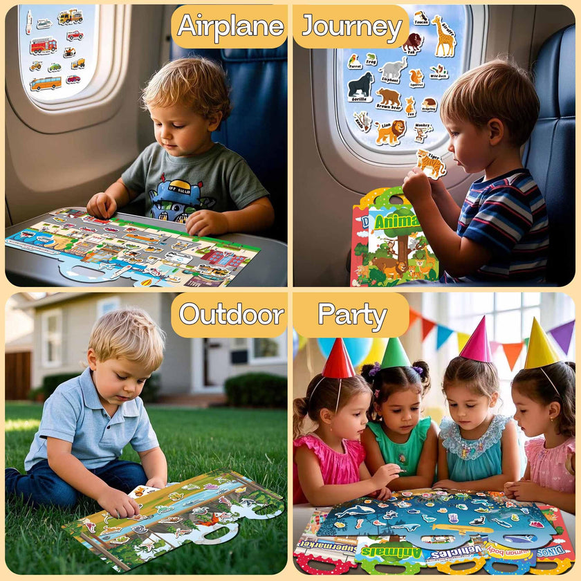 iGetooy Reusable Sticker Book, 6 Sets Sticker Book for Kids, Jelly Stickers for Kids, Vehicles, Animals, Ocean, Dinosaurs, Supermarket, Human Body 🍁 All In One Marketplace Canada
