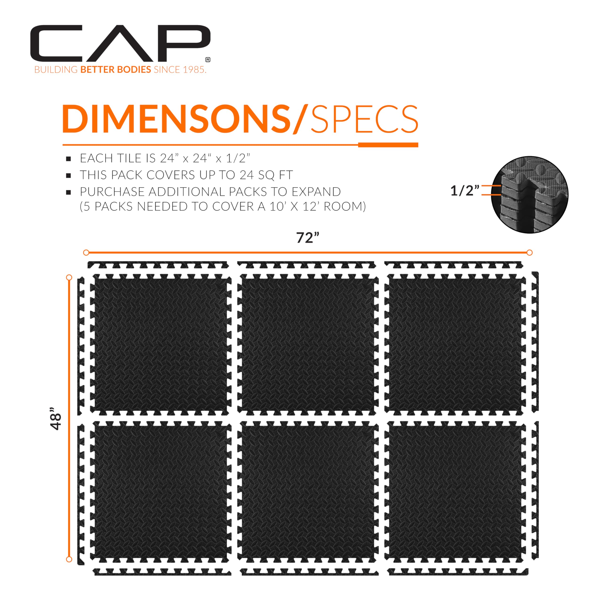 CAP Barbell 1/2-Inch Interlocking EVA Foam Exercise Puzzle Mats - 1 Pack | 24