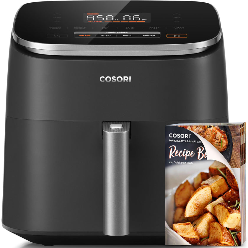 Cosori Air Fryer 6QT 9-in-1 TurboBlaze, 90°– 450°F, Precise Heating for Even Results, Air Fry, Roast, Bake, Broil, Dry, Frozen, Proof, Reheat, Keep Warm, 130+ Recipes, Dishwasher Safe, Dark Gray 🍁 All In One Marketplace Canada